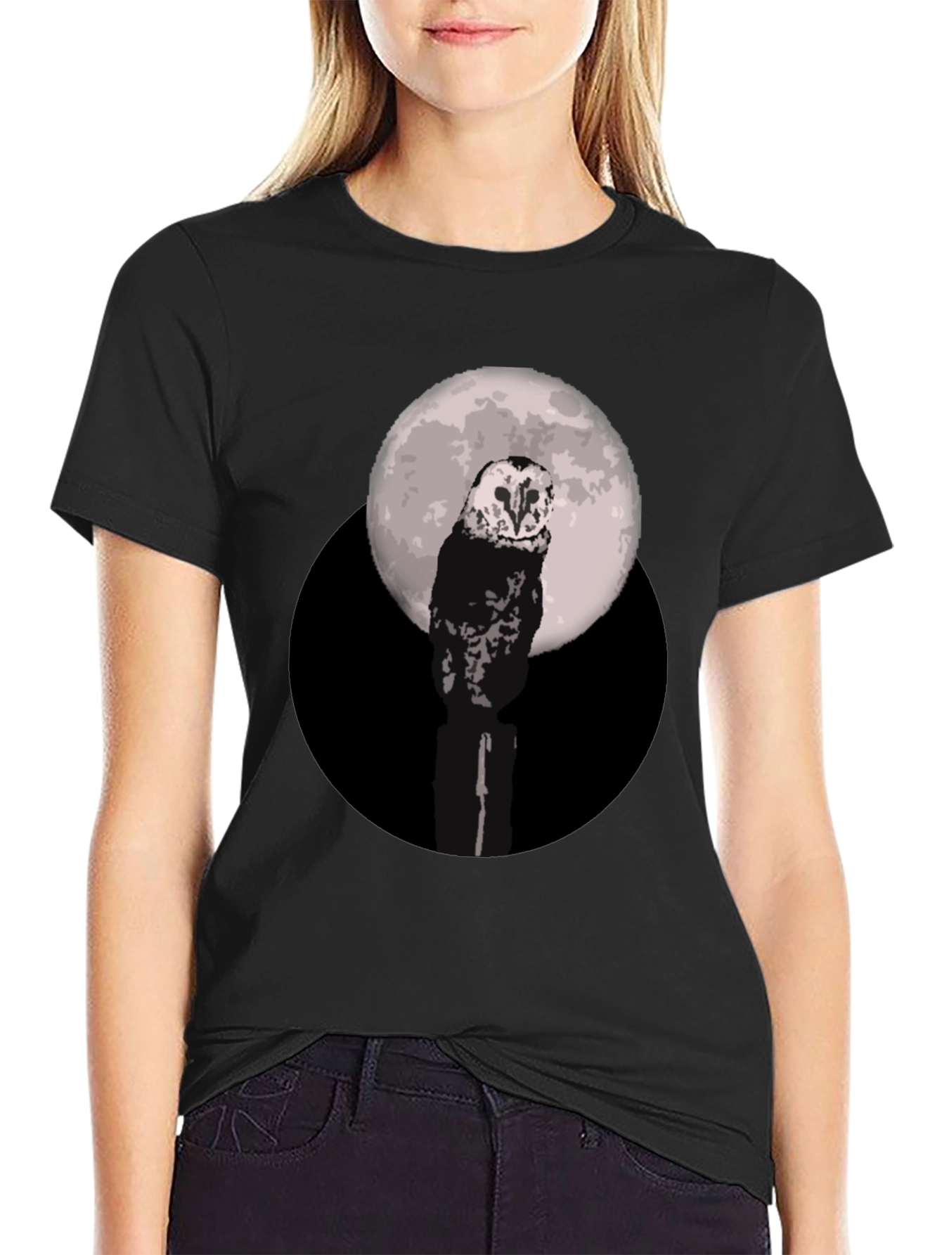 Black Owl Moon Graphic Tee - Black Cotton Blend view 2