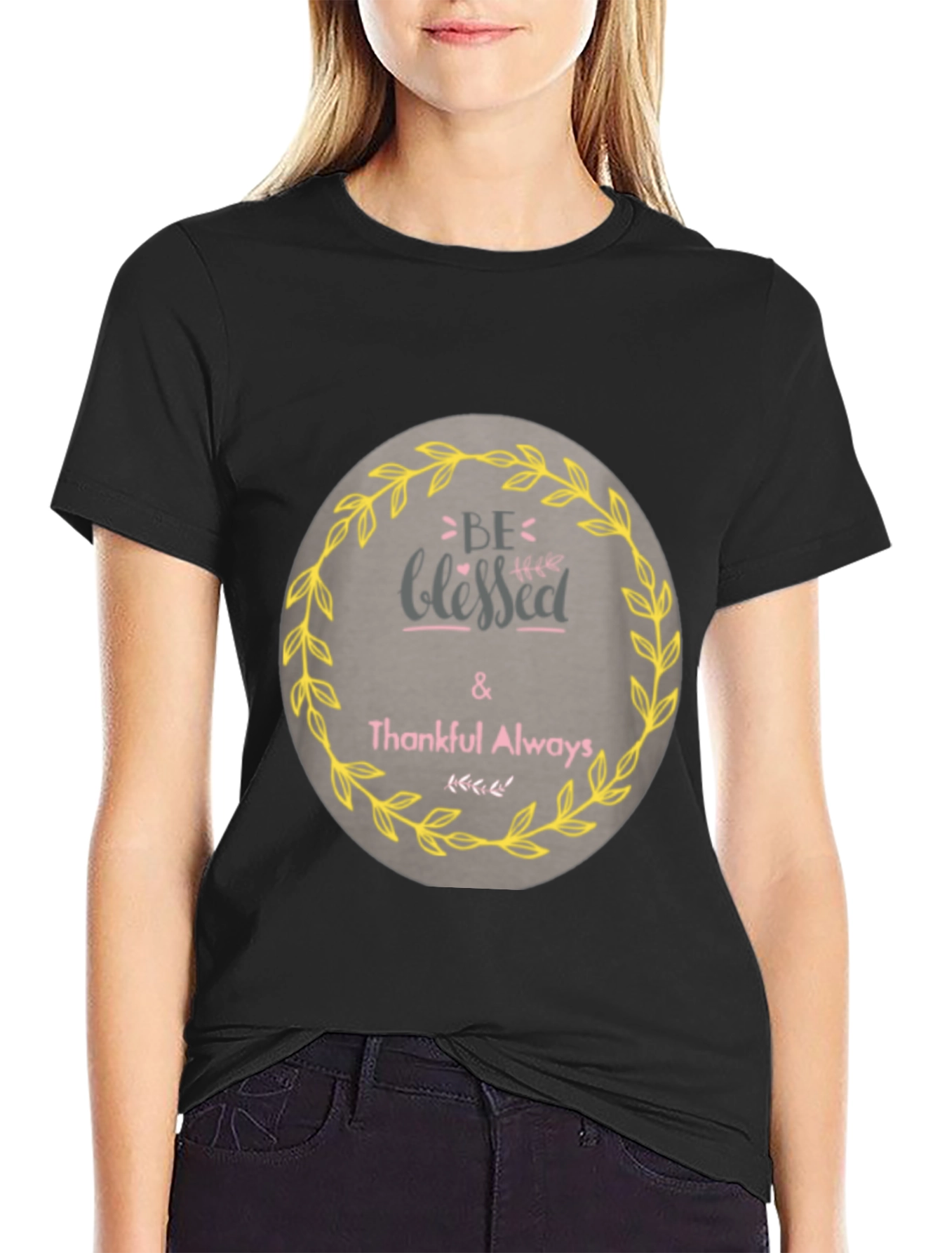 Black Be Blessed & Thankful Graphic T-Shirt view 2