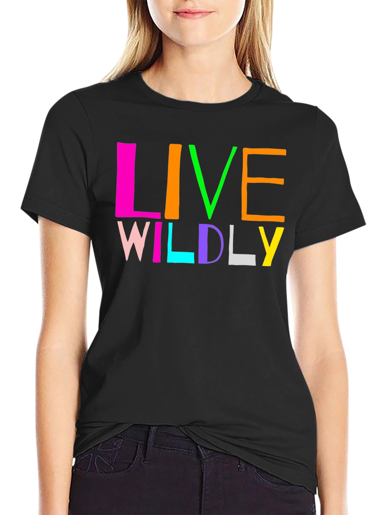 Black Live Wildly Graphic Tee - Colorful Design view 2