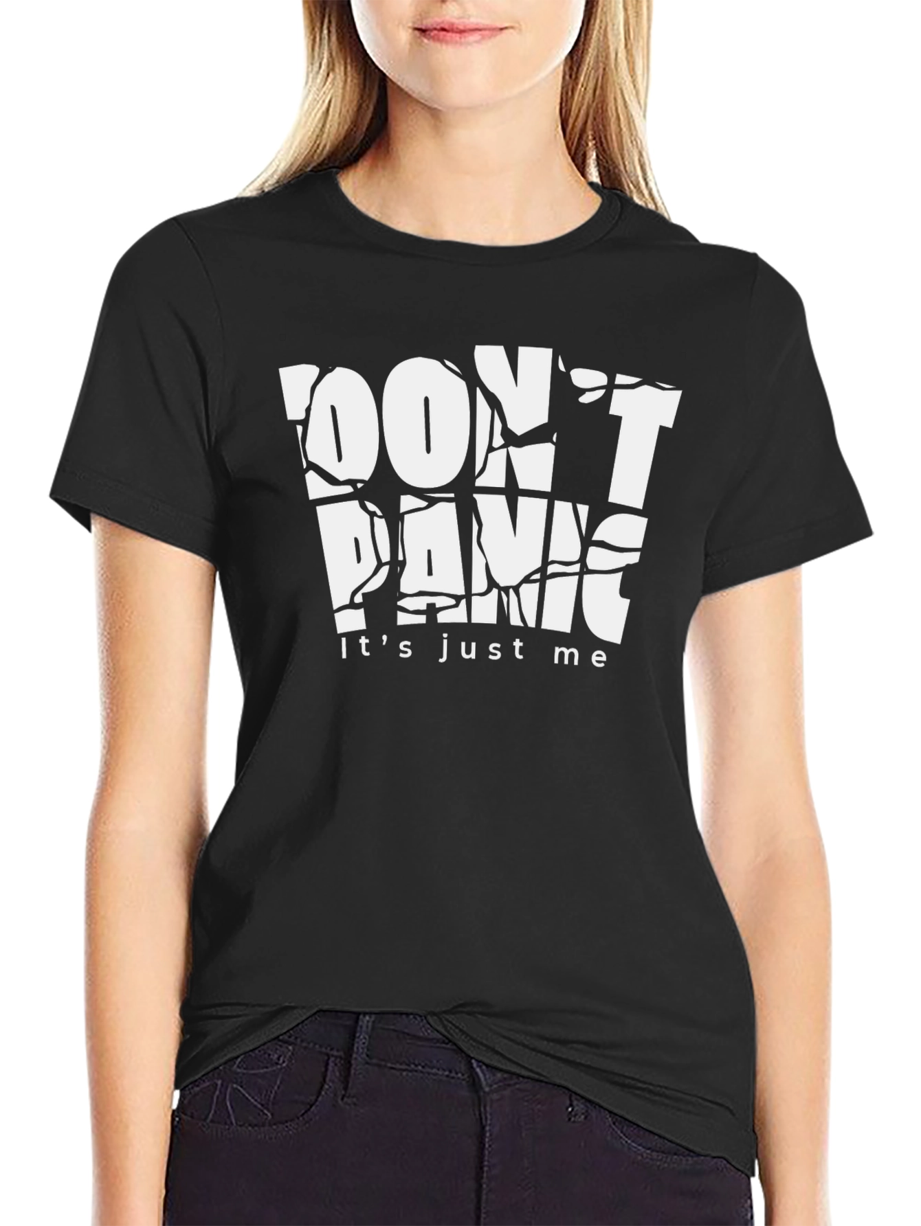 Black Don't Panic T-Shirt - Funny Graphic Tee view 2