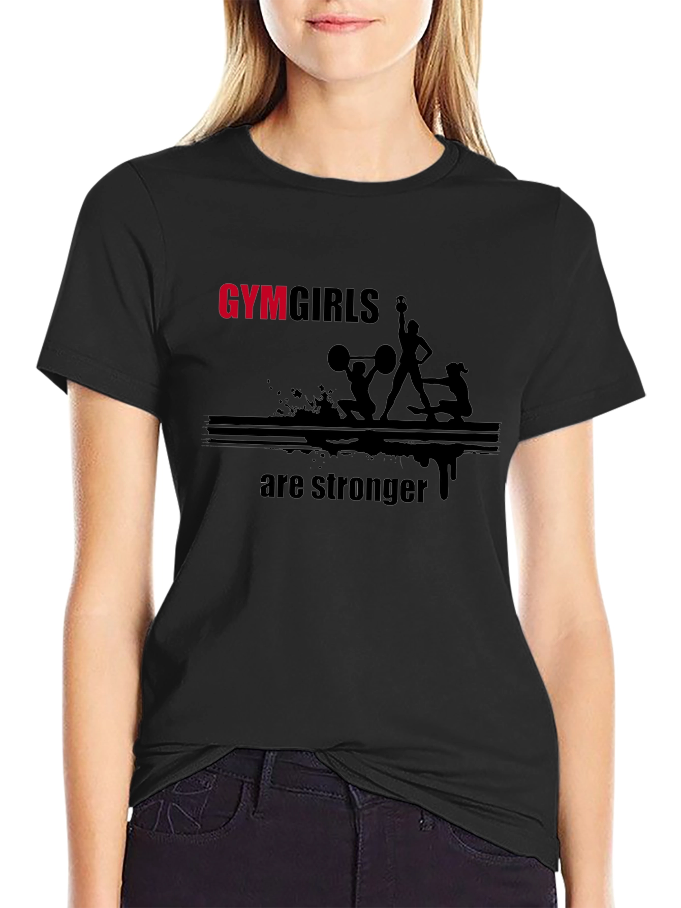 Black Gym Girls are Stronger T-Shirt - Black view 2