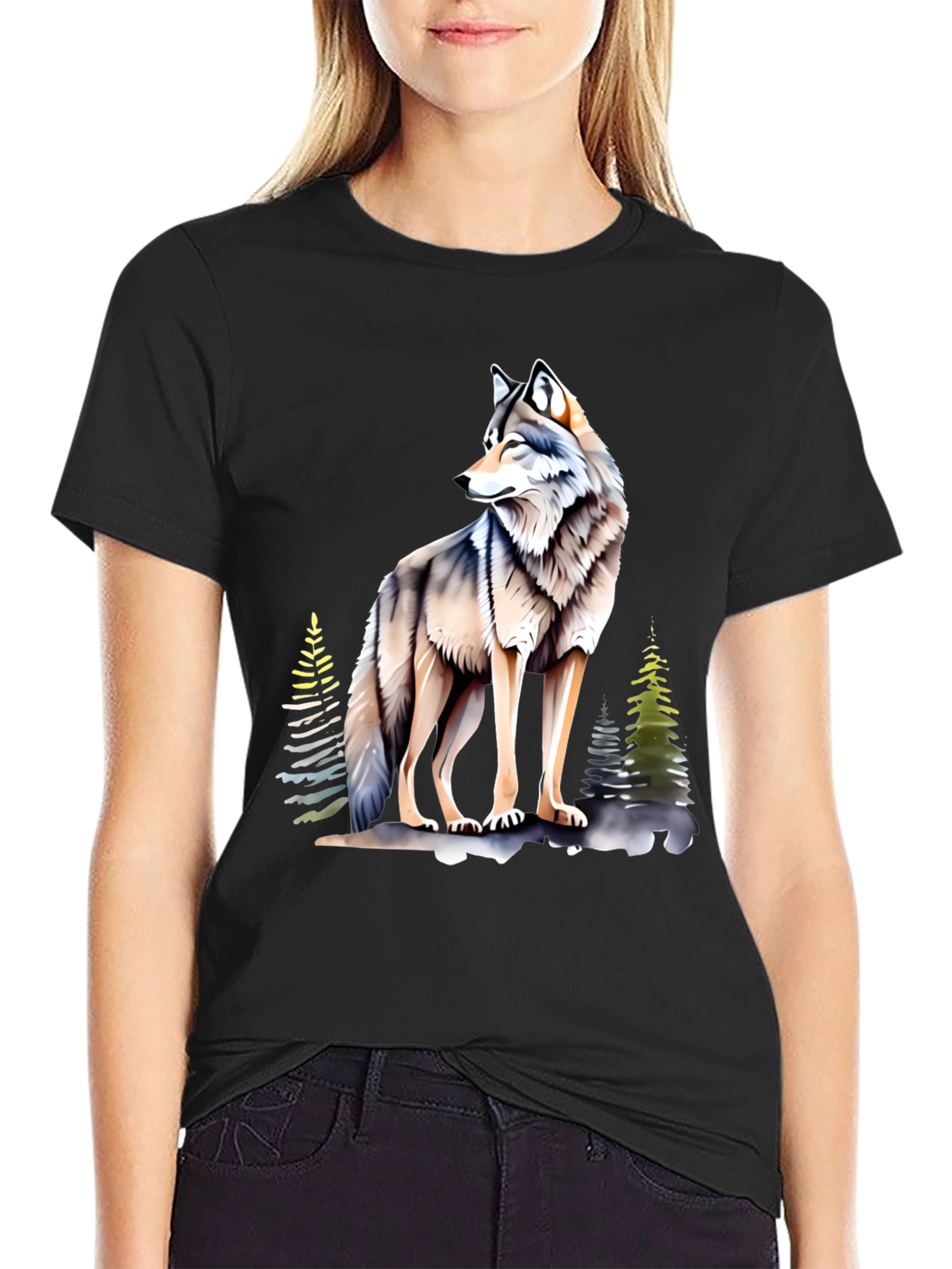 Black Wolf Graphic Tee - Cool Nature Design view 2