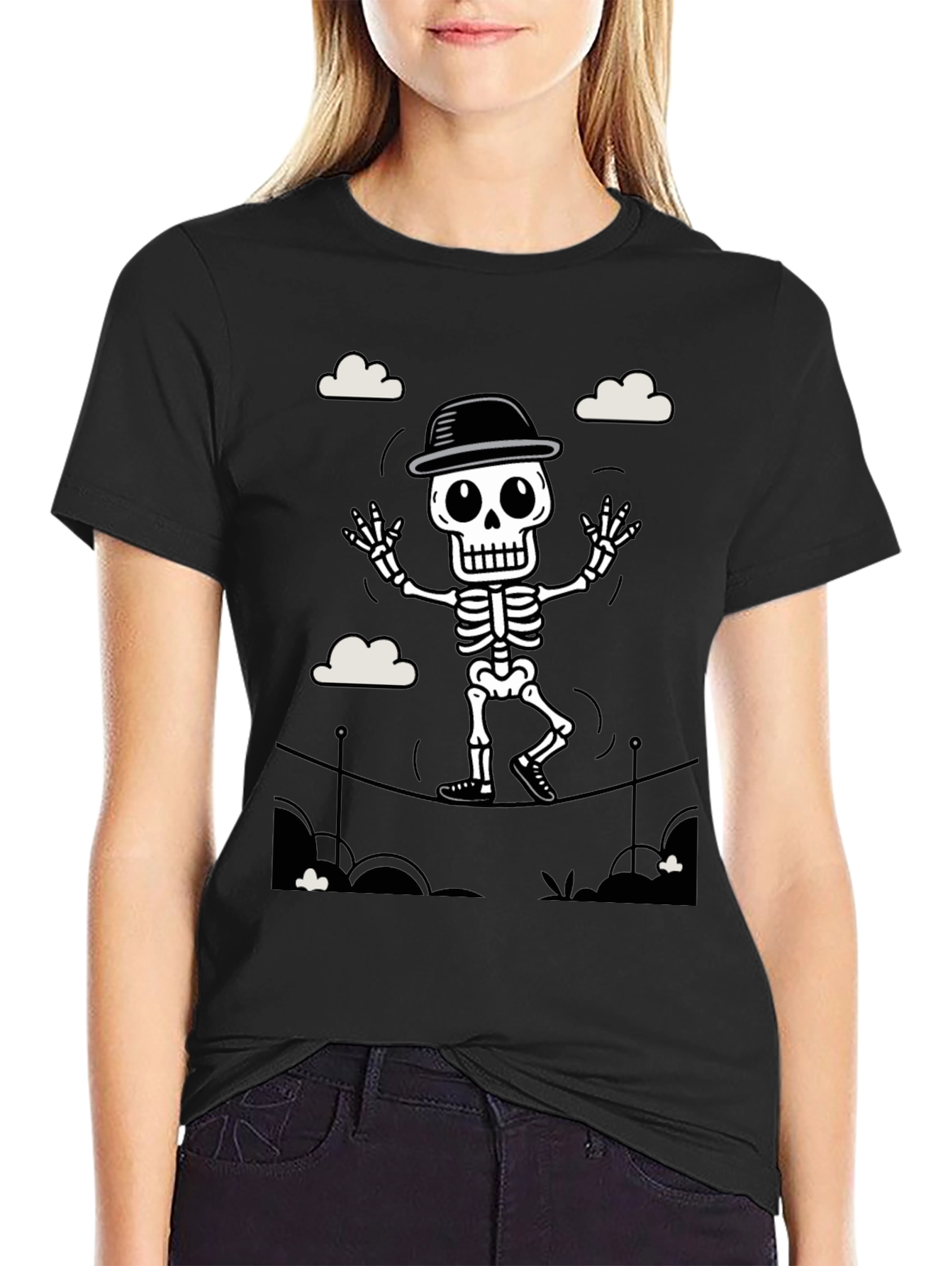 Black Skeleton Tightrope Walker T-Shirt view 2