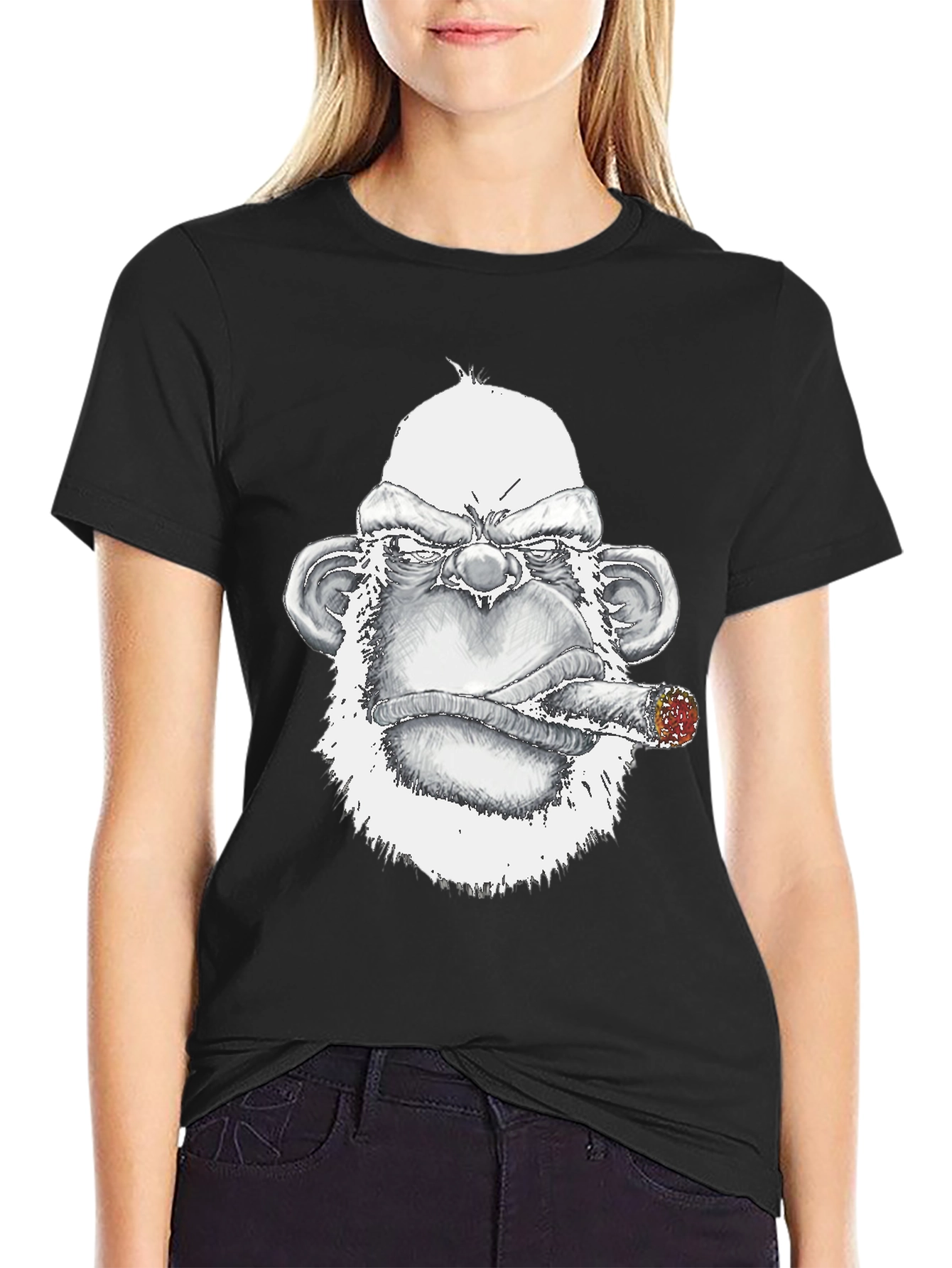 Black Grumpy Gorilla Tee: Bold Graphic Print view 2