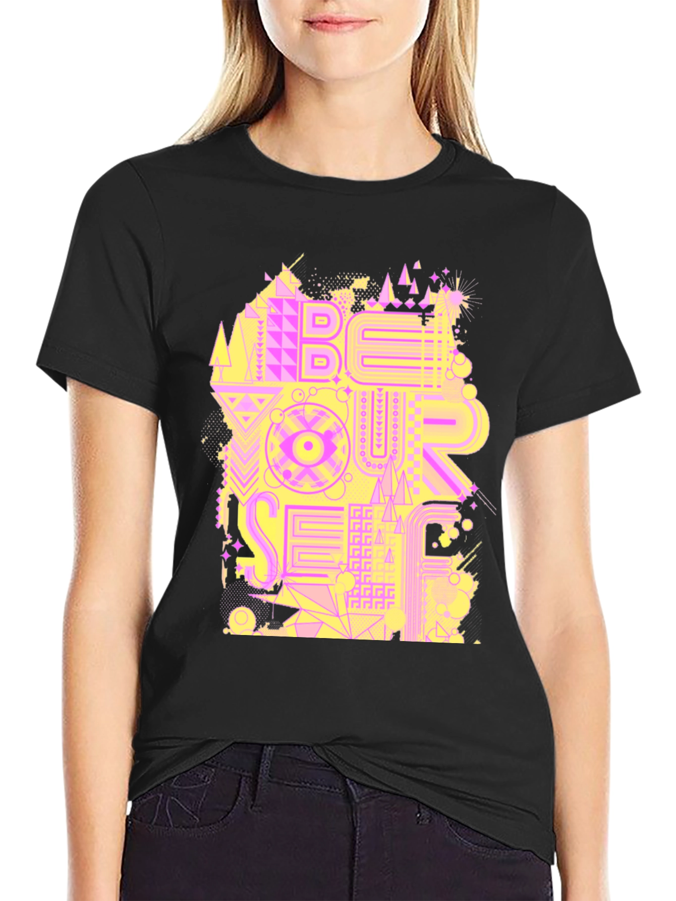 Black Be Your Self Graphic Black T-Shirt view 2