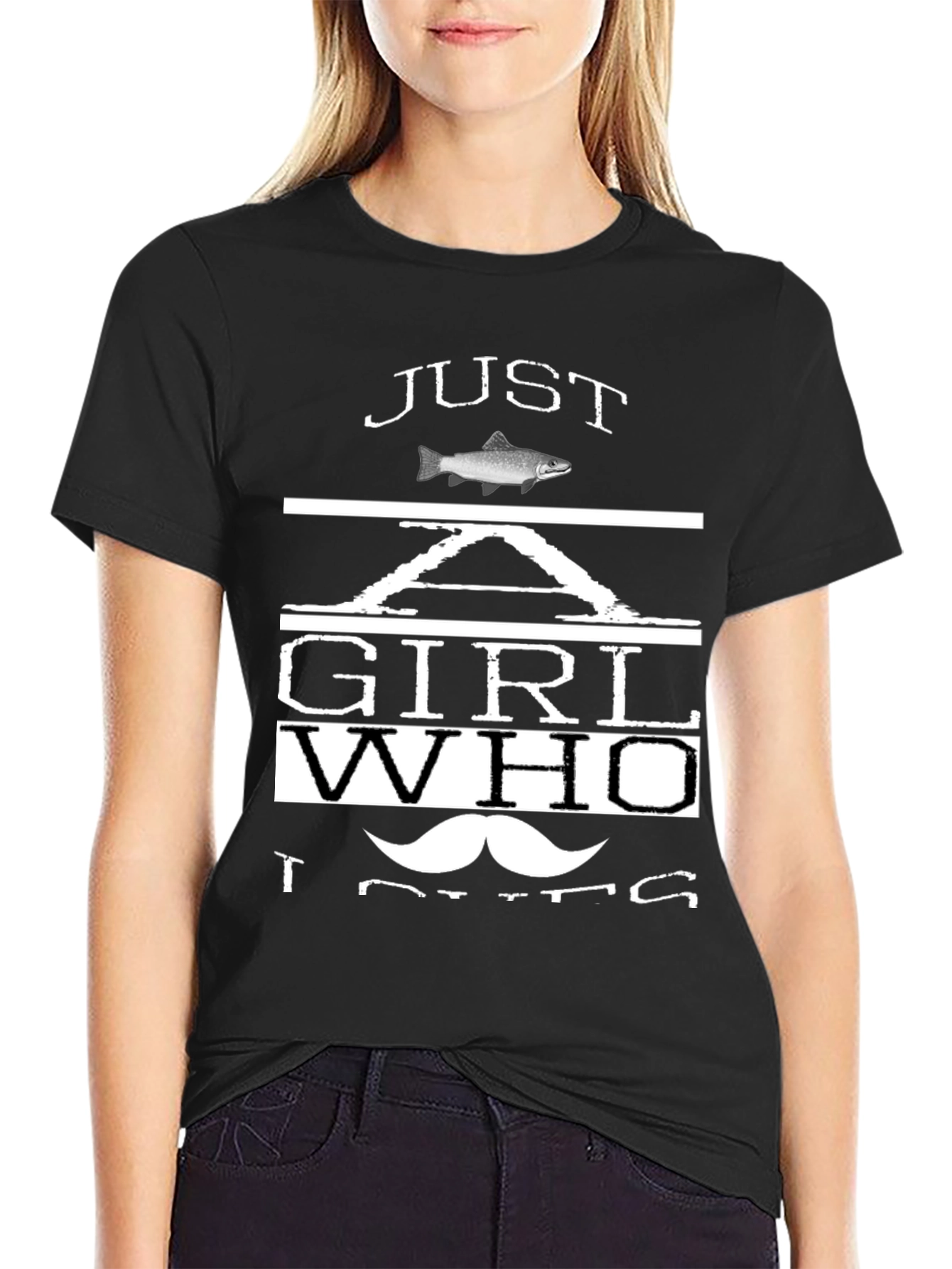 Black Just A Girl Who Loves Fish T-Shirt view 2