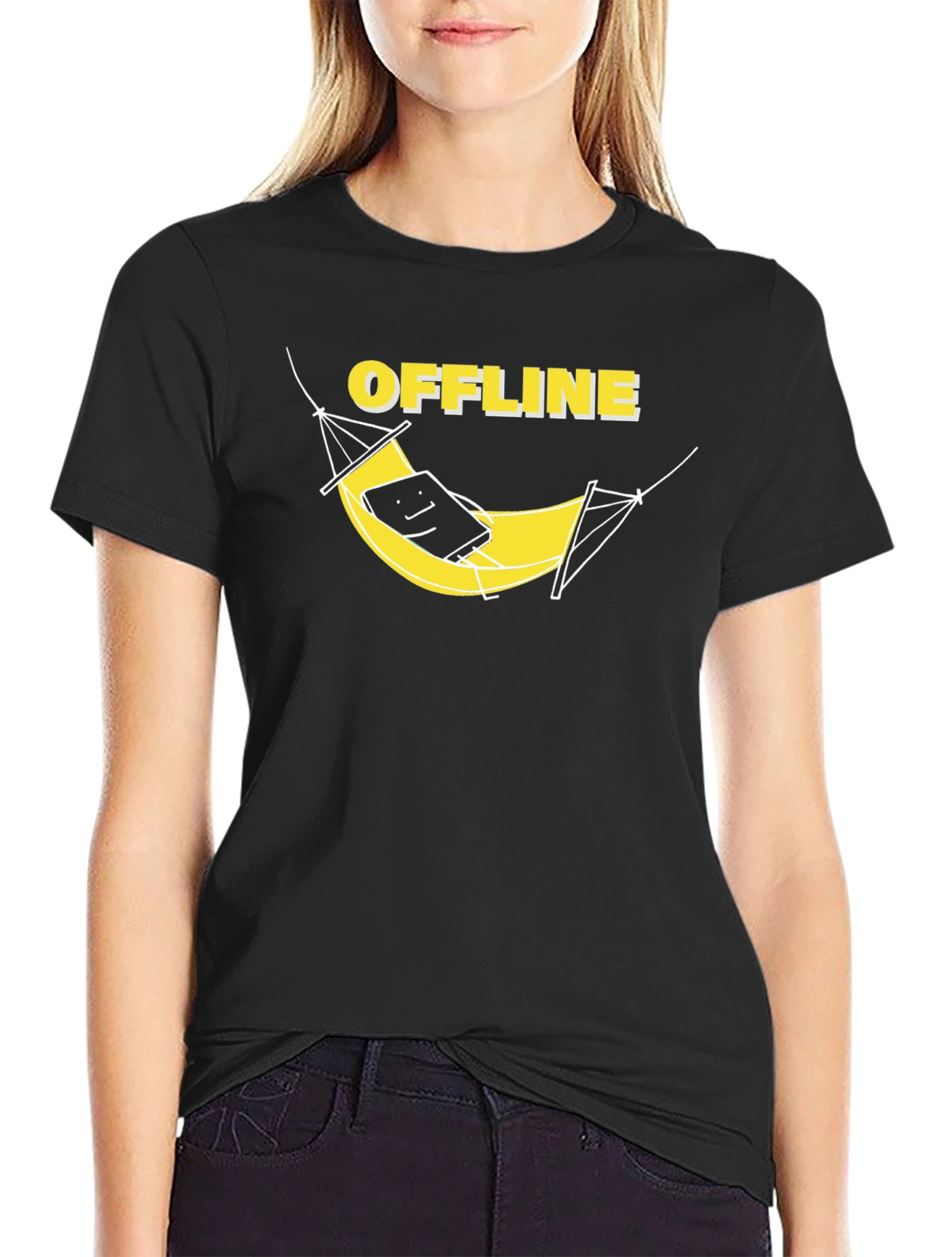 Black Offline Mode Graphic Tee view 2