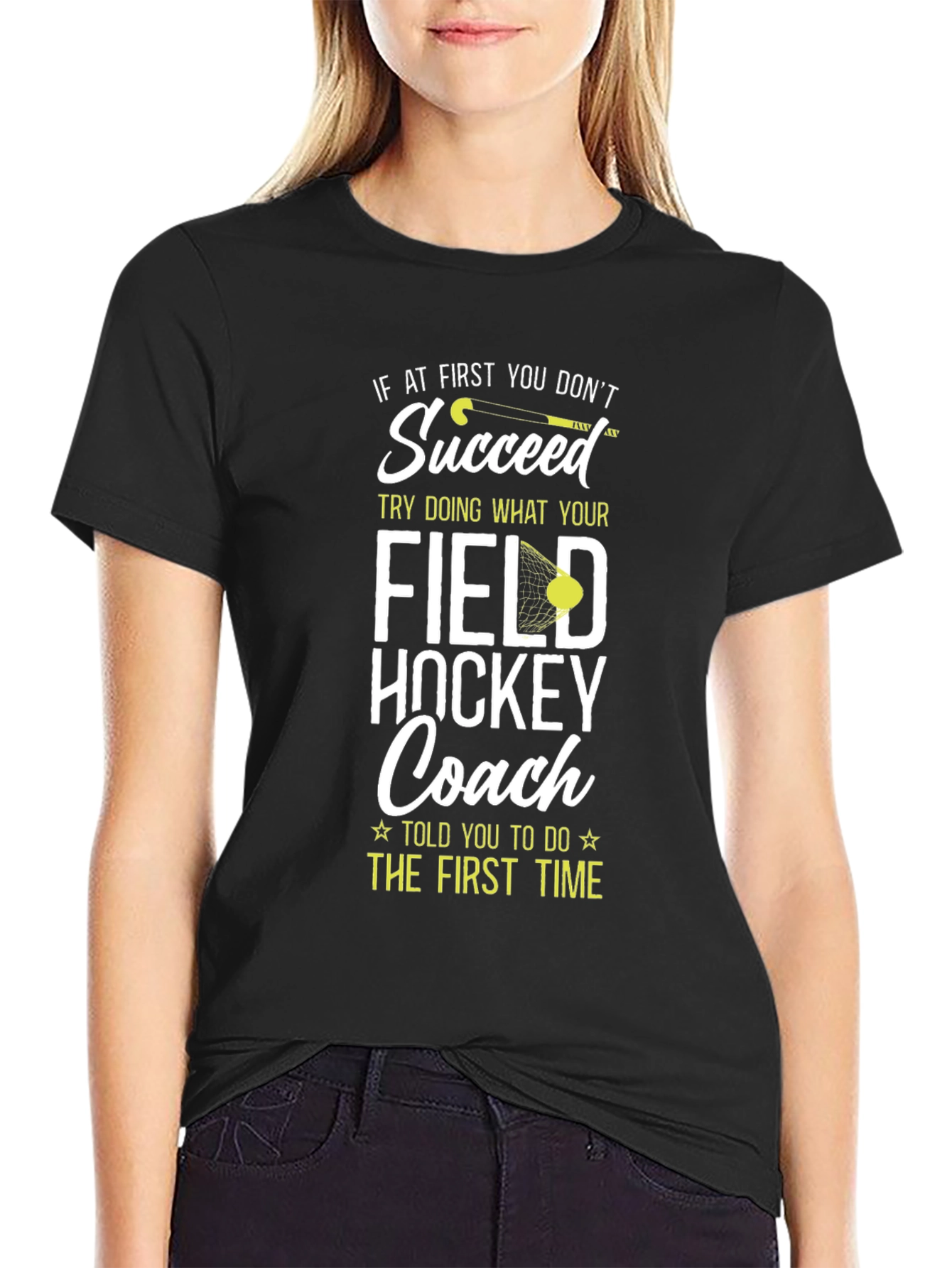 Black Field Hockey Coach Graphic T-Shirt view 2
