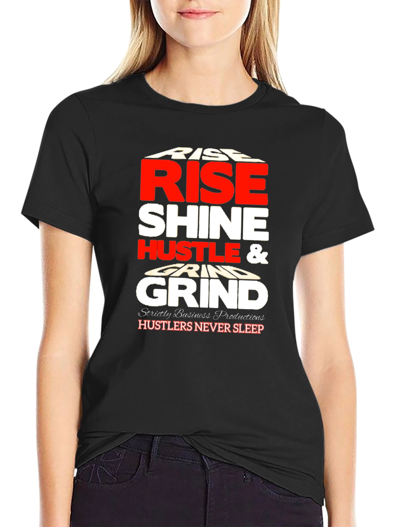 Black Rise Shine Hustle Grind Black Graphic Tee view 2