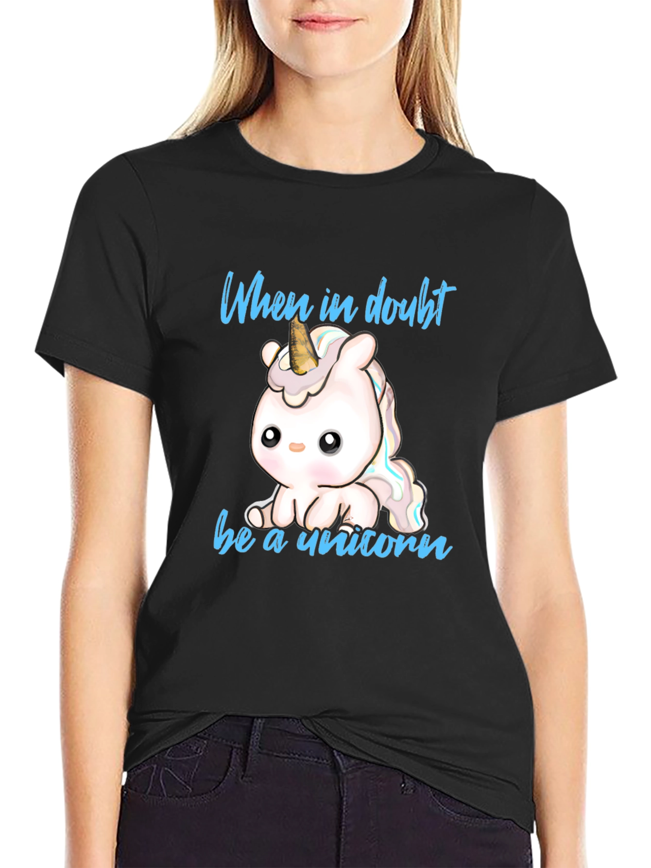 Black Cute Unicorn T-Shirt - When in Doubt Be a Unicorn view 2