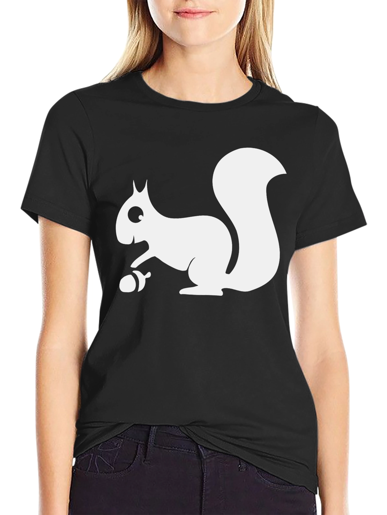 Black Squirrel Graphic Tee - Black Cotton T-Shirt view 2