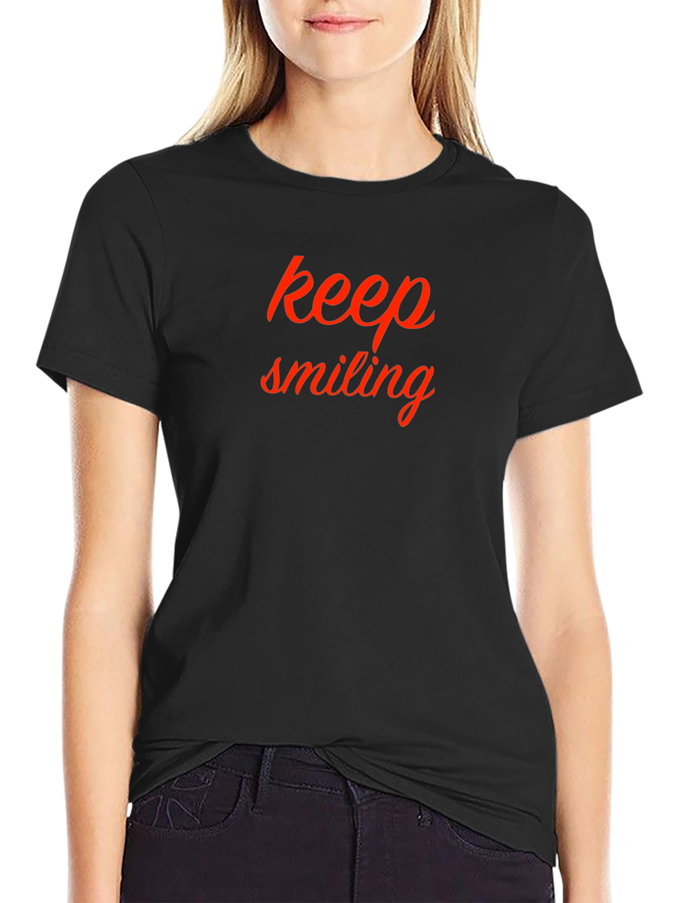 Black Keep Smiling Black Cotton Tee view 2