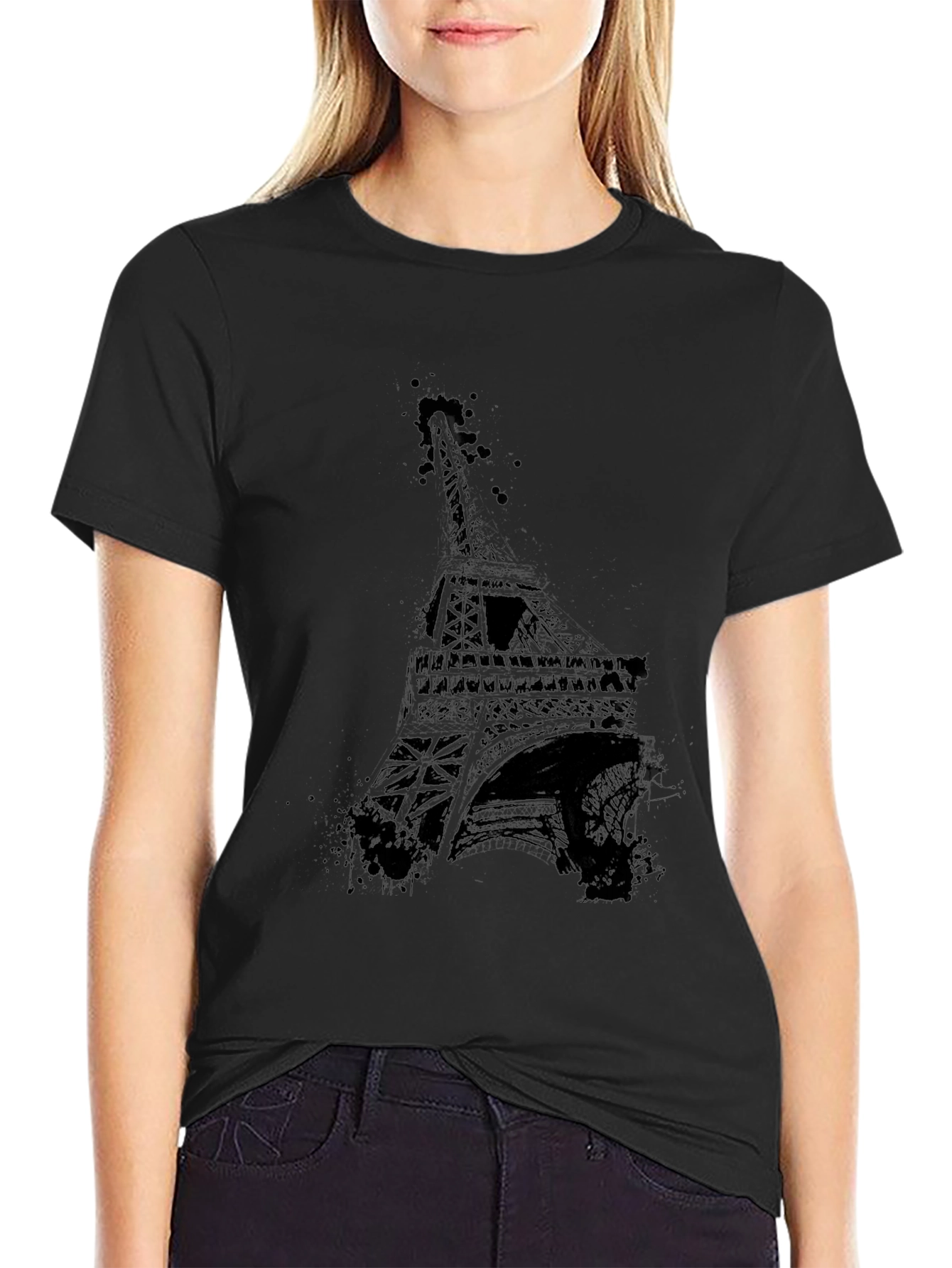 Black Eiffel Tower Graphic Tee - Men's Black T-Shirt view 2