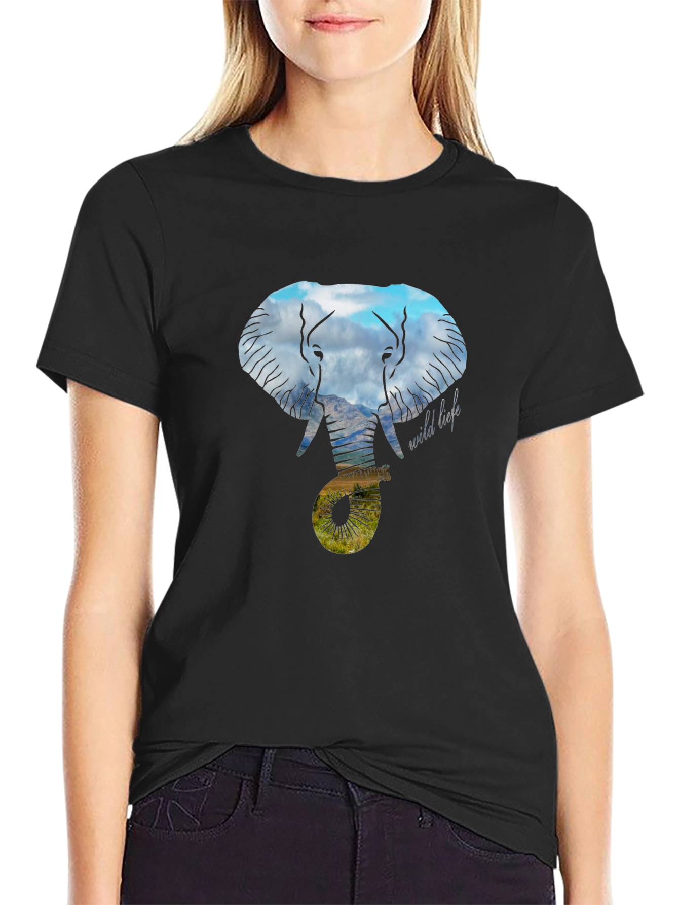 Black Wildlife Elephant Graphic Tee - Black view 2