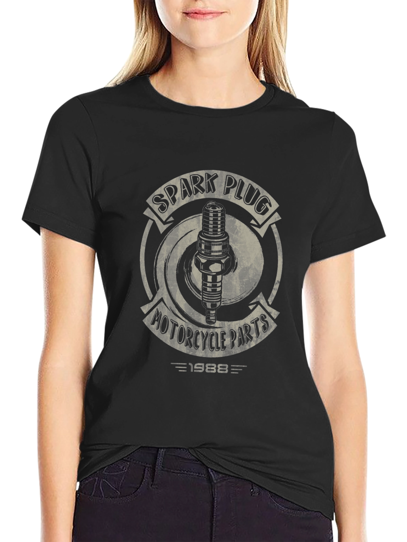 Black Spark Plug Motorcycle Parts Graphic T-Shirt view 2