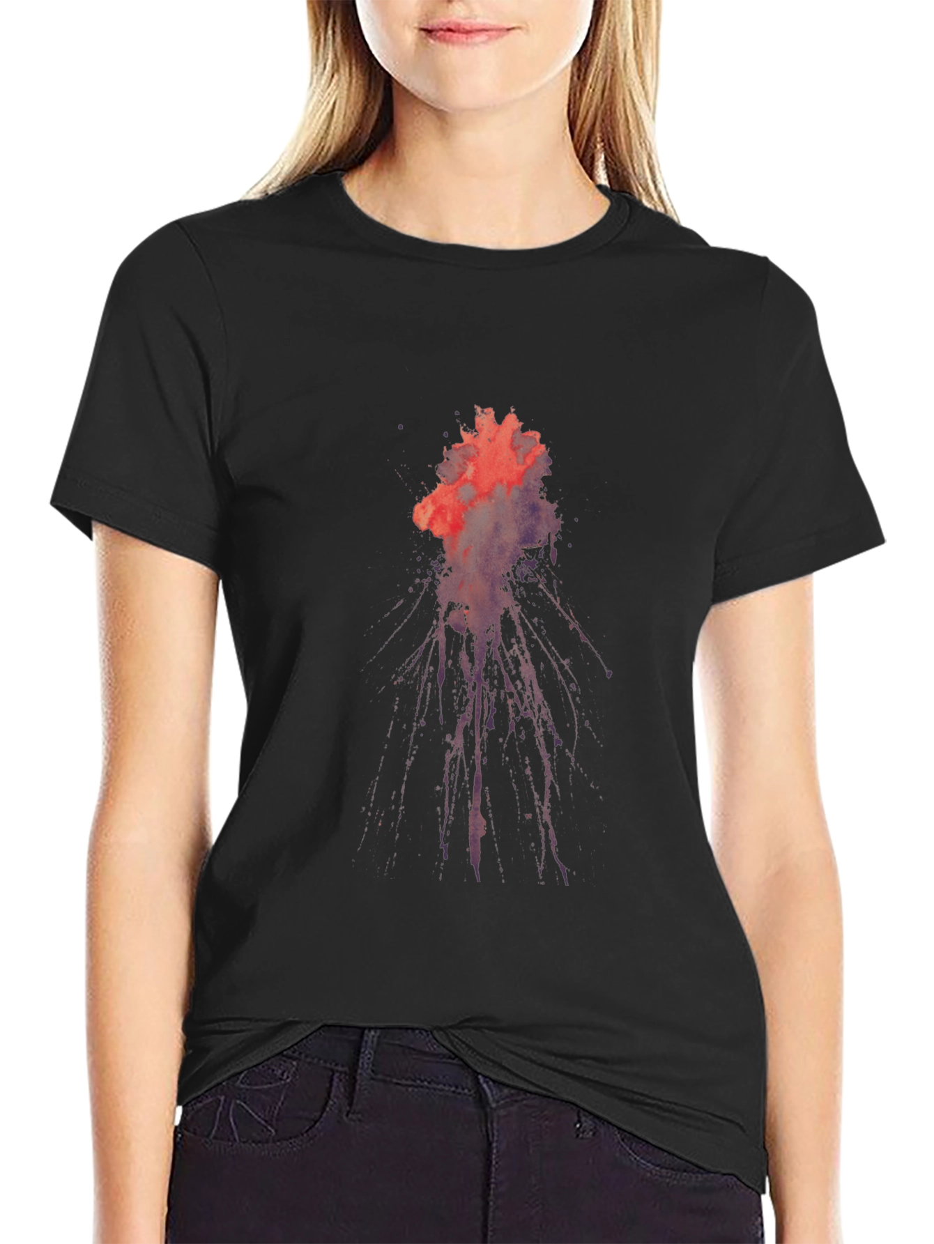 Black Abstract Splatter Graphic Tee - Black Cotton Comfort view 2
