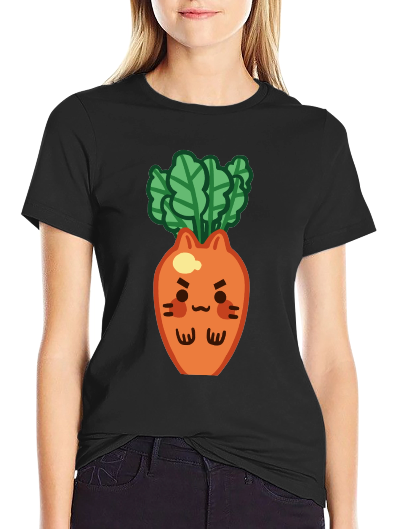 Black Cute Carrot Cat T-Shirt - Black, Unique Design view 2