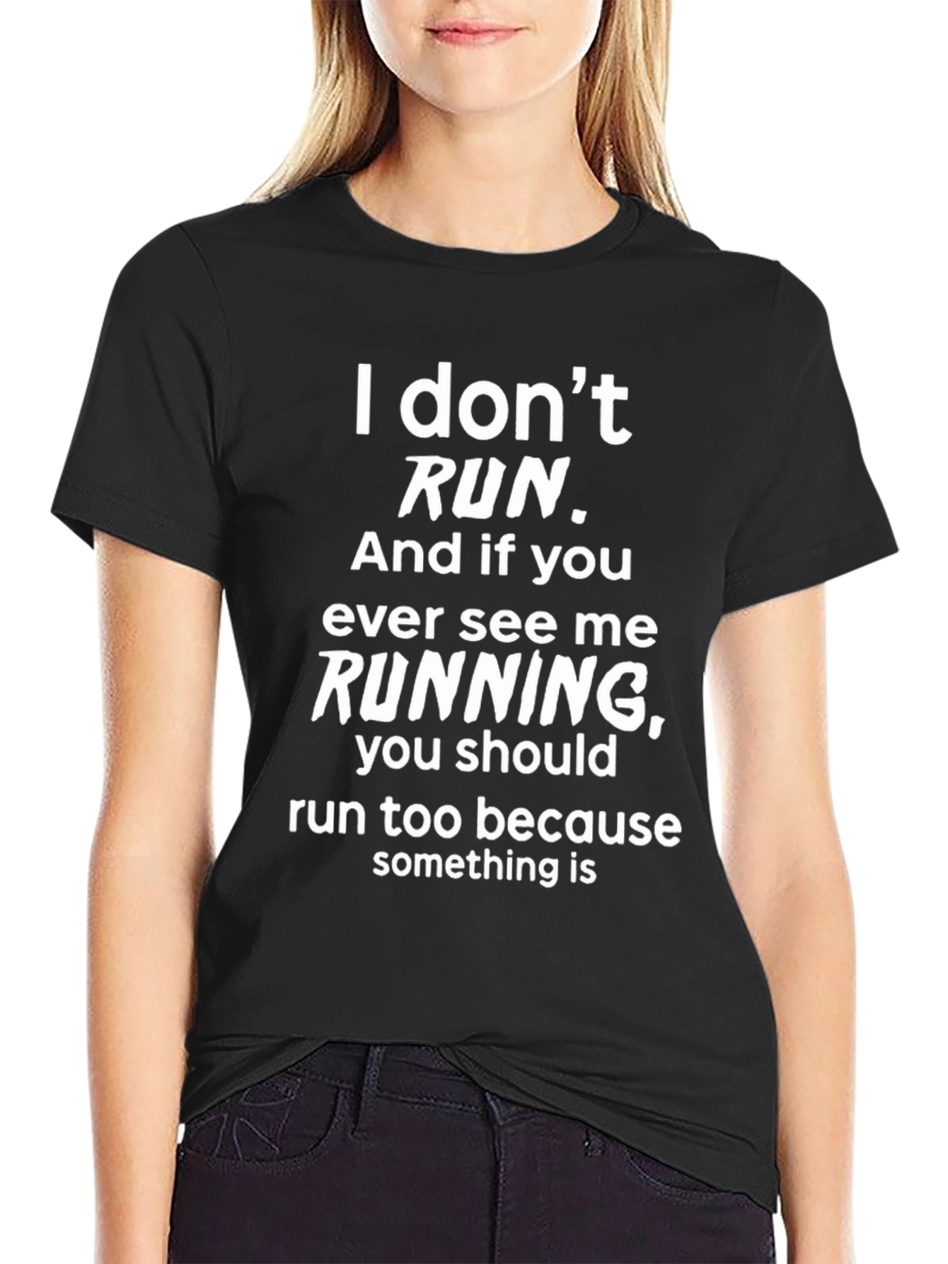 Black Funny "I Don't Run" Graphic Tee - Black view 2