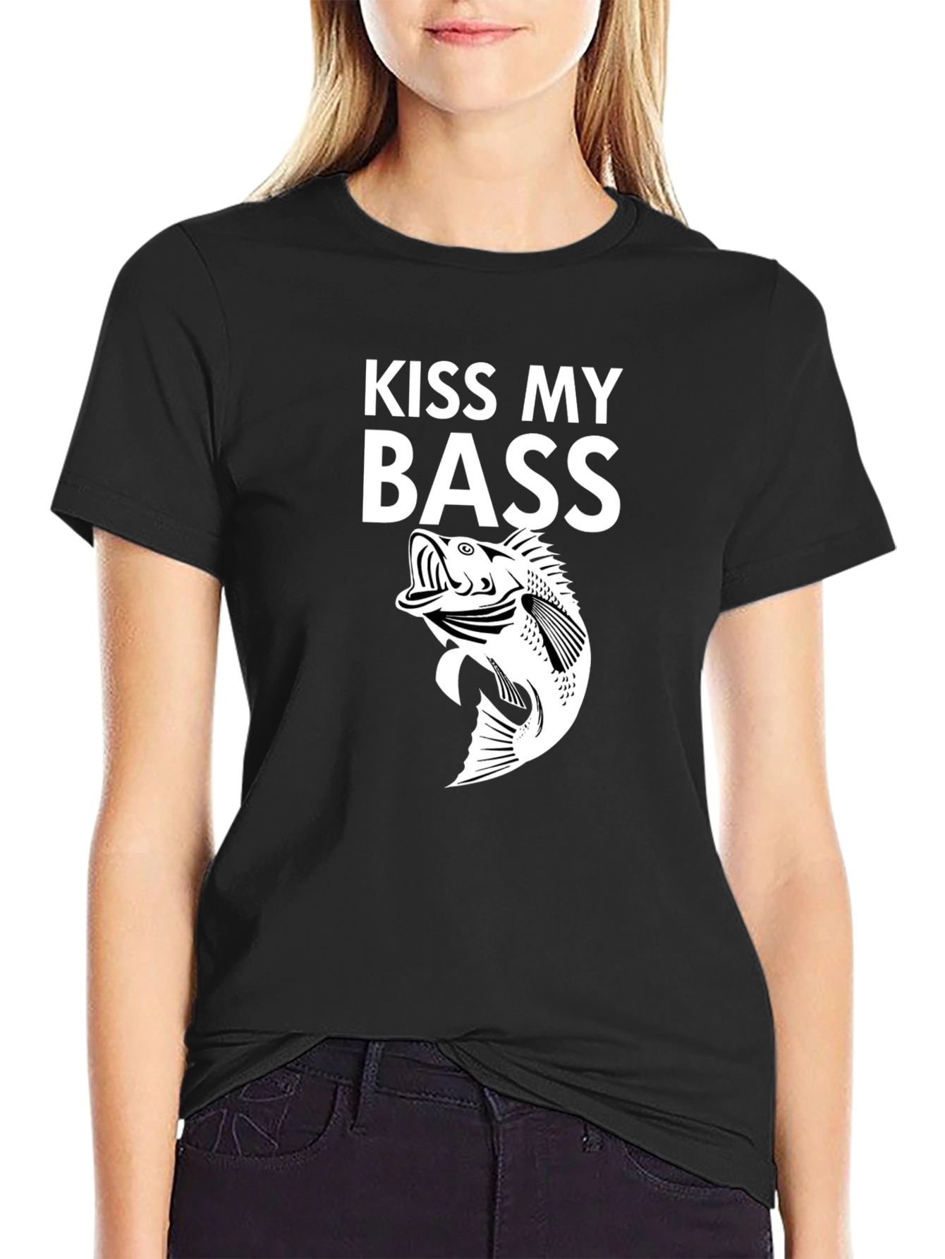 Black Kiss My Bass Graphic Tee - Black Cotton T-Shirt view 2