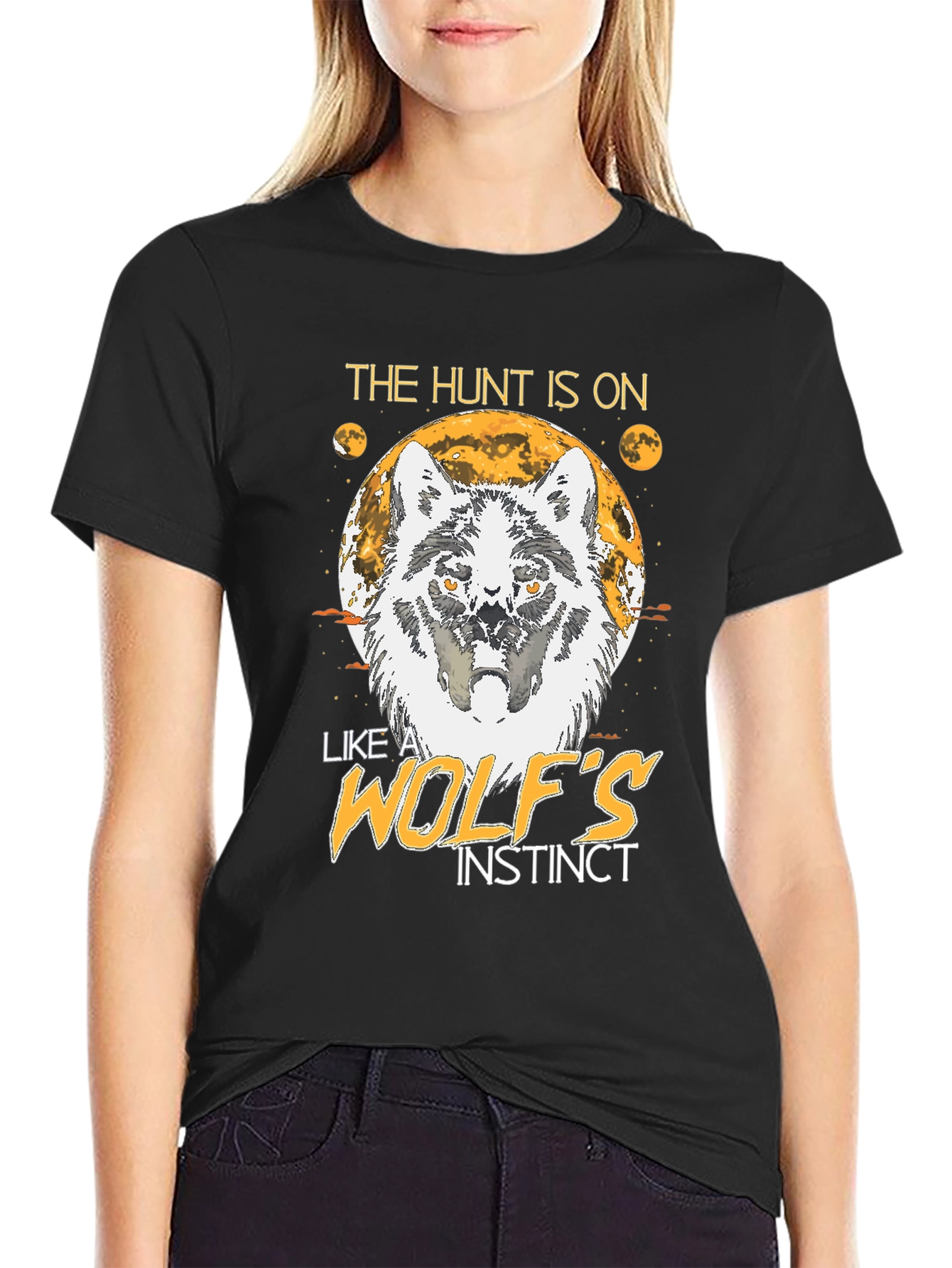 Black The Hunt Is On Wolf Instinct T-Shirt view 2