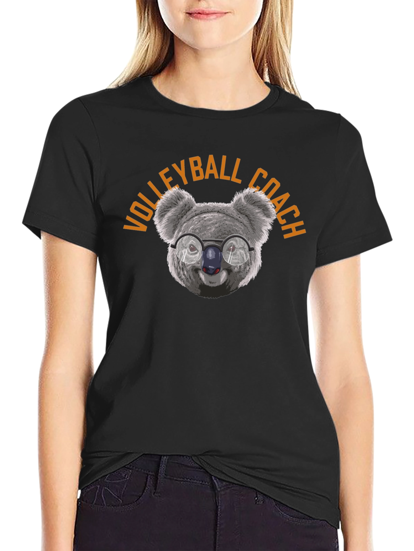 Black Volleyball Coach Koala T-Shirt view 2