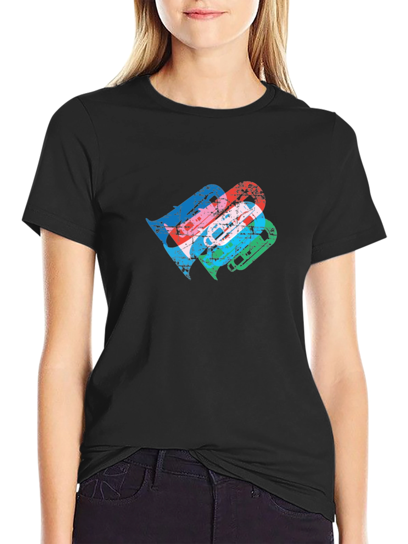 Black Retro Cassette Tape Graphic T-Shirt view 2