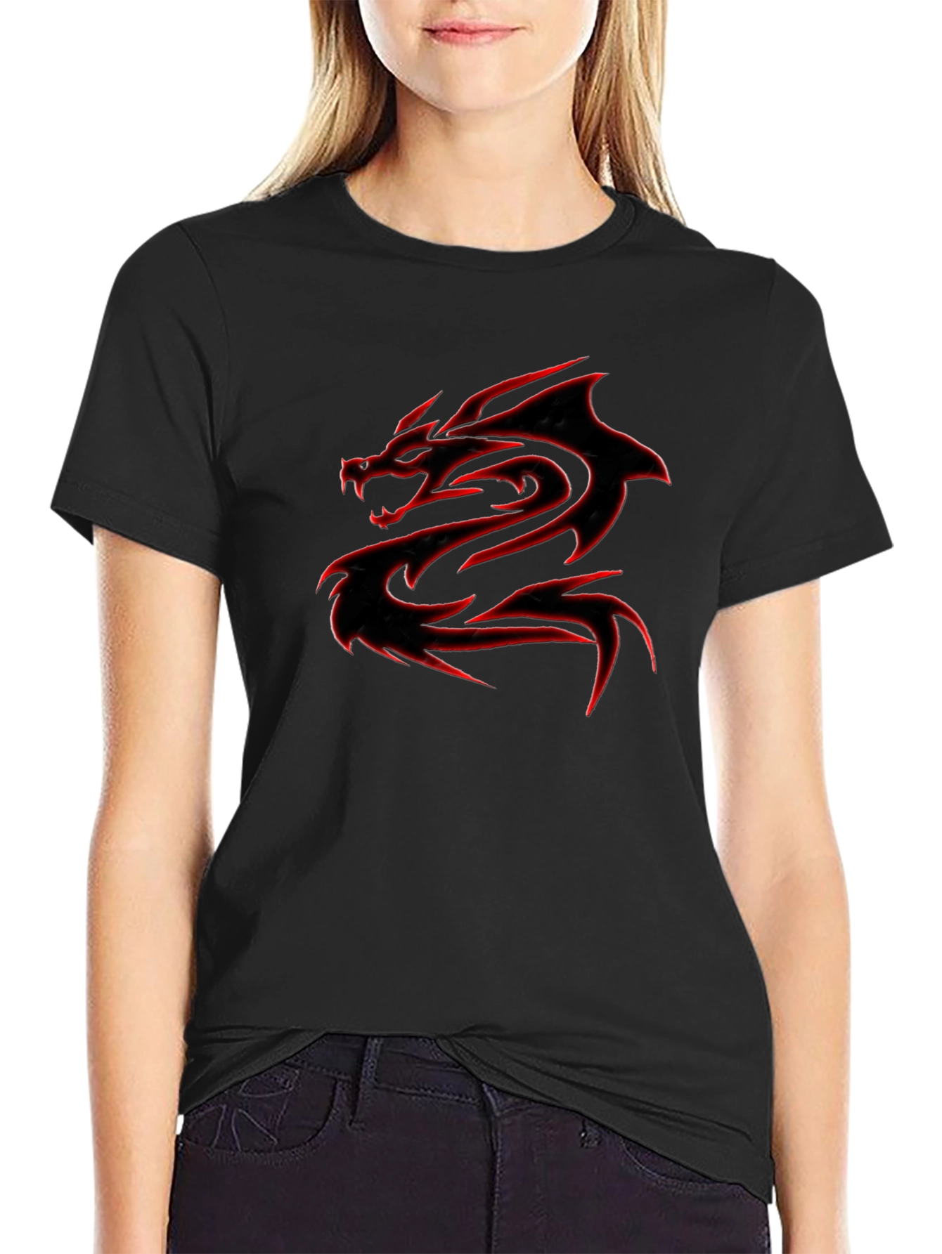 Black T-Shirt with Red Dragon Graphic - 2