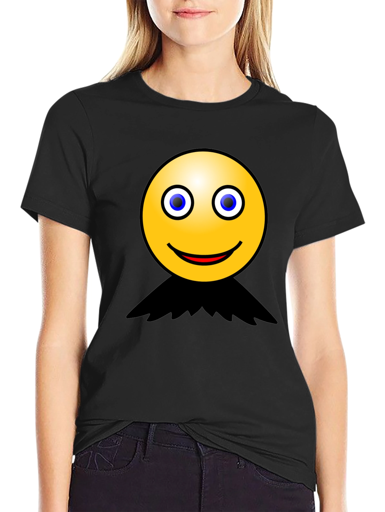Black Smiley Face Graphic Black T-Shirt view 2