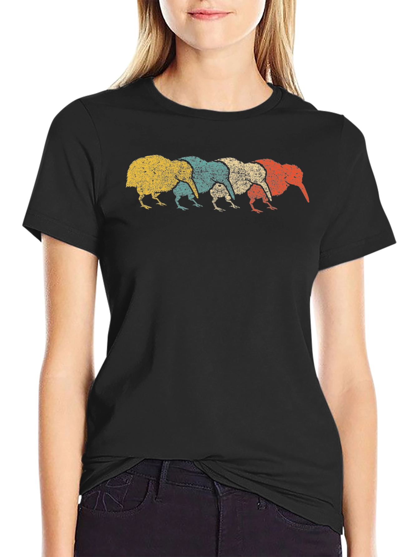 Black Retro Kiwi Bird Graphic Tee - Fun Novelty T-Shirt view 2