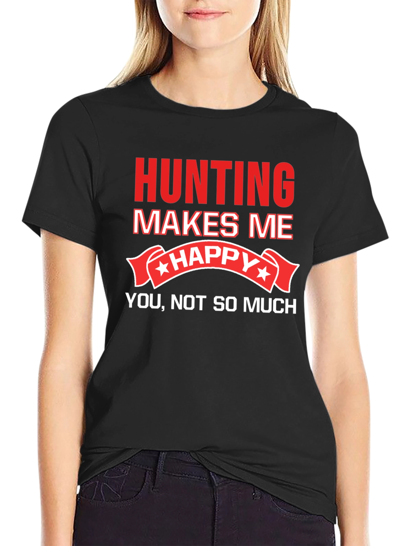 Black Hunting Makes Me Happy T-Shirt Funny Graphic Tee view 2