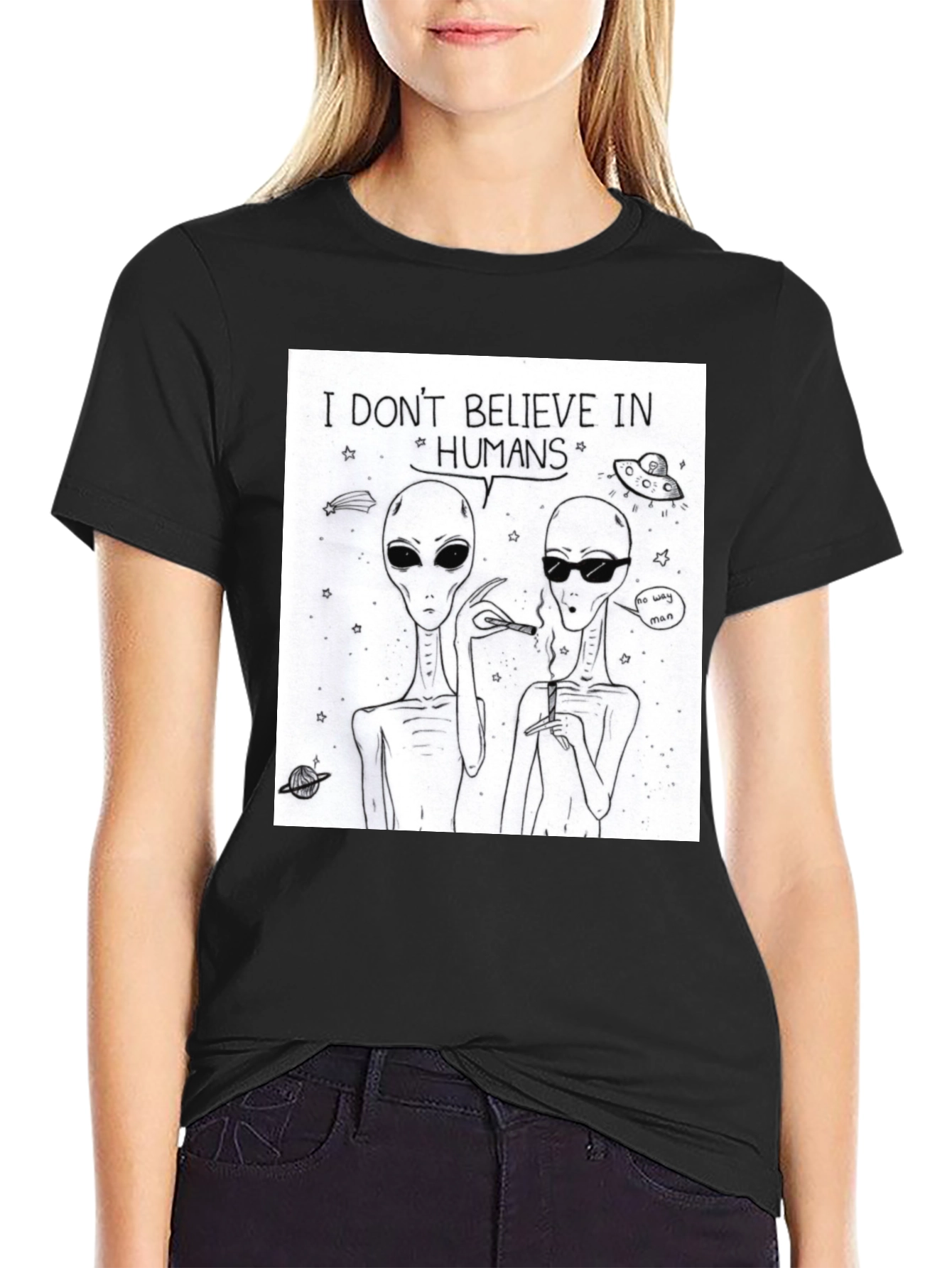 Black I Don't Believe In Humans Graphic Tee view 2