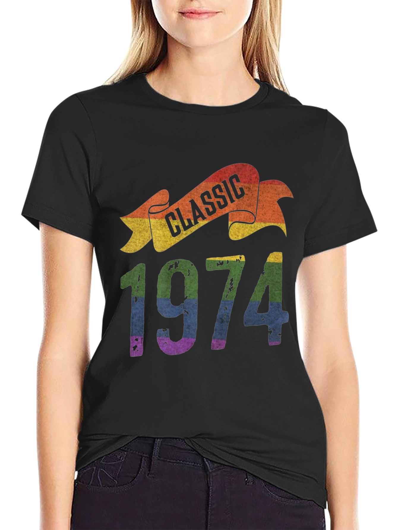 Black Classic 1974 Rainbow T-Shirt view 2