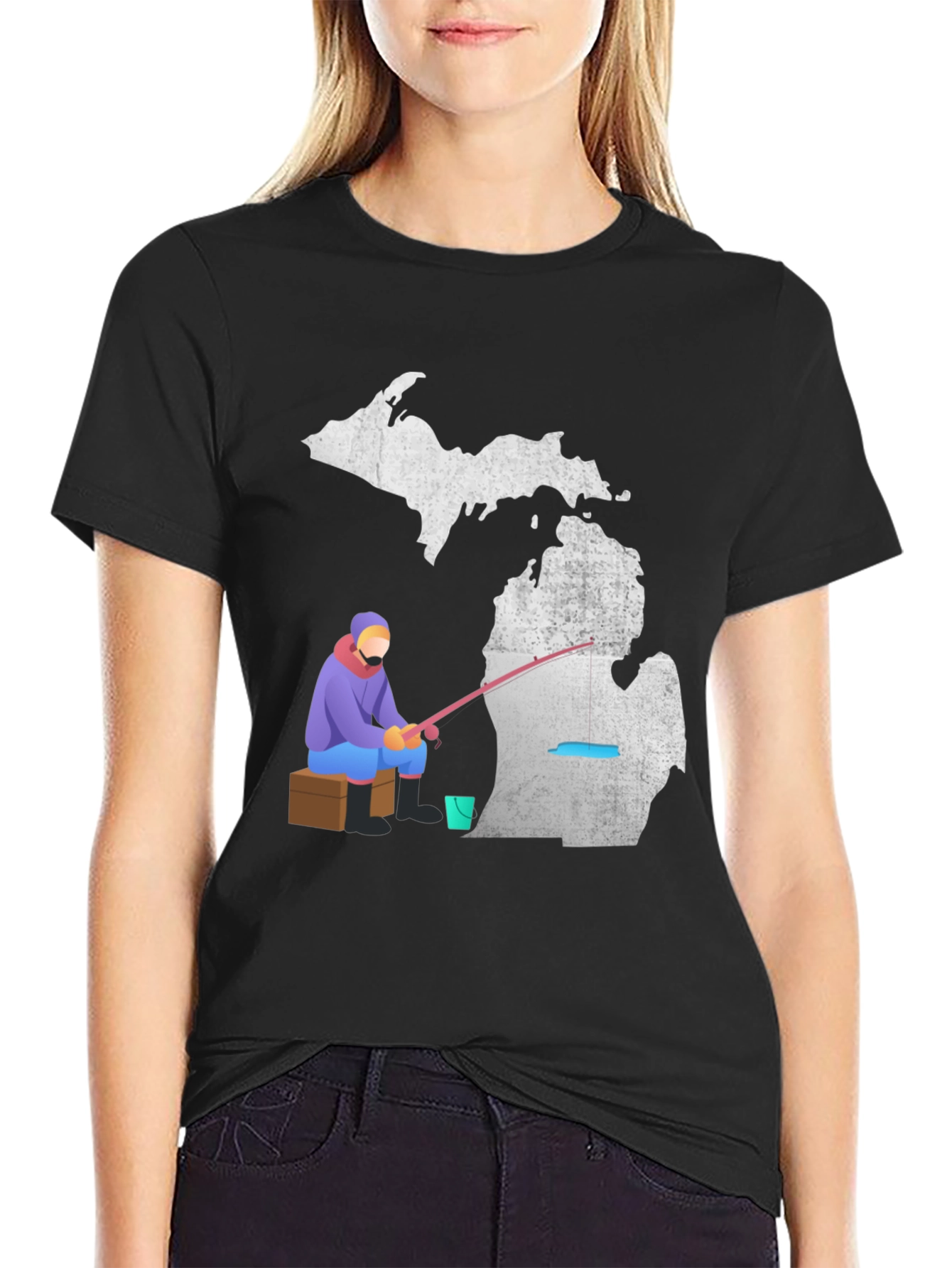 Black Michigan Fishing T-Shirt, Angler Graphic Tee view 2