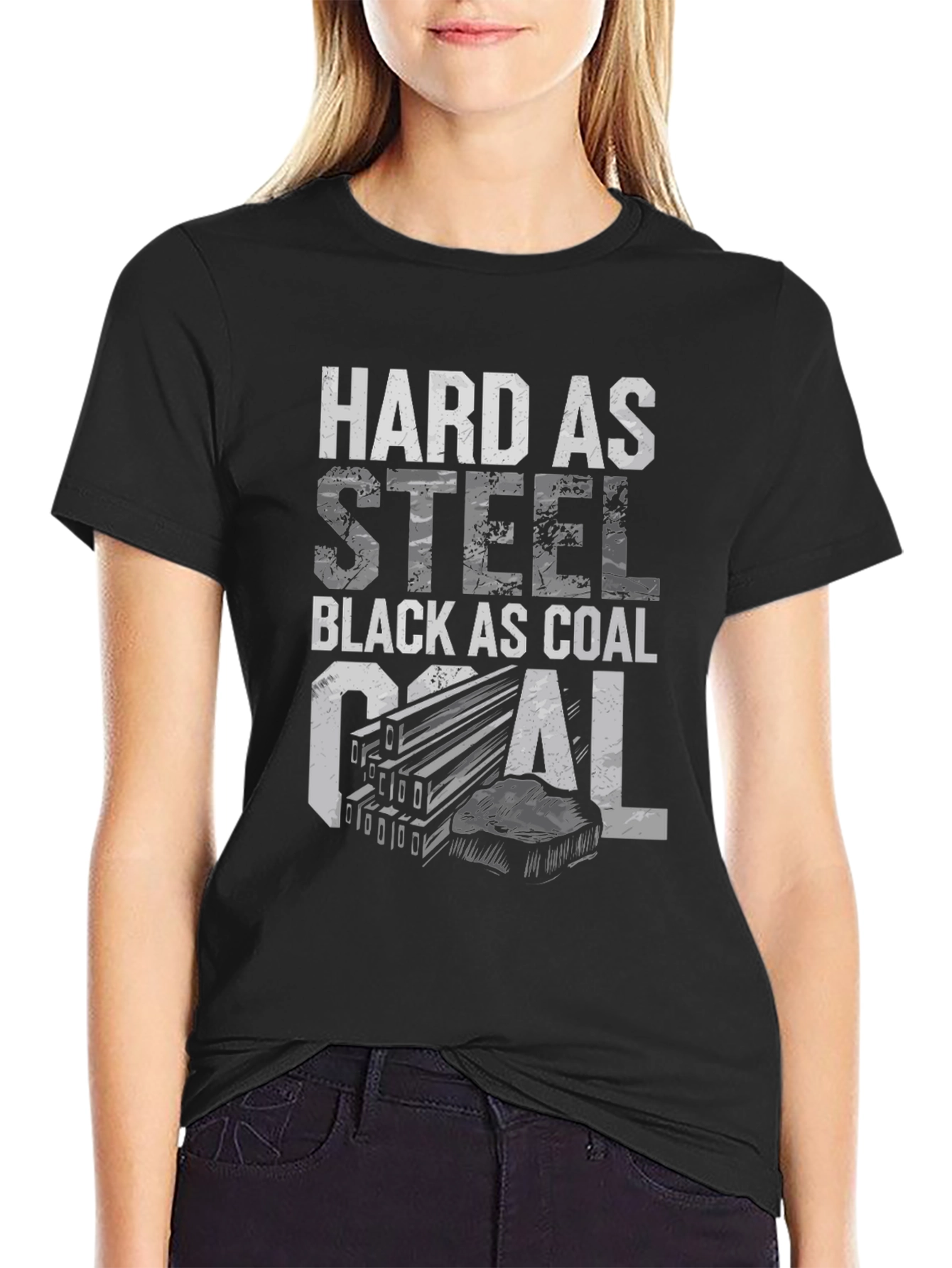 Black Hard as Steel Black as Coal Graphic Tee view 2