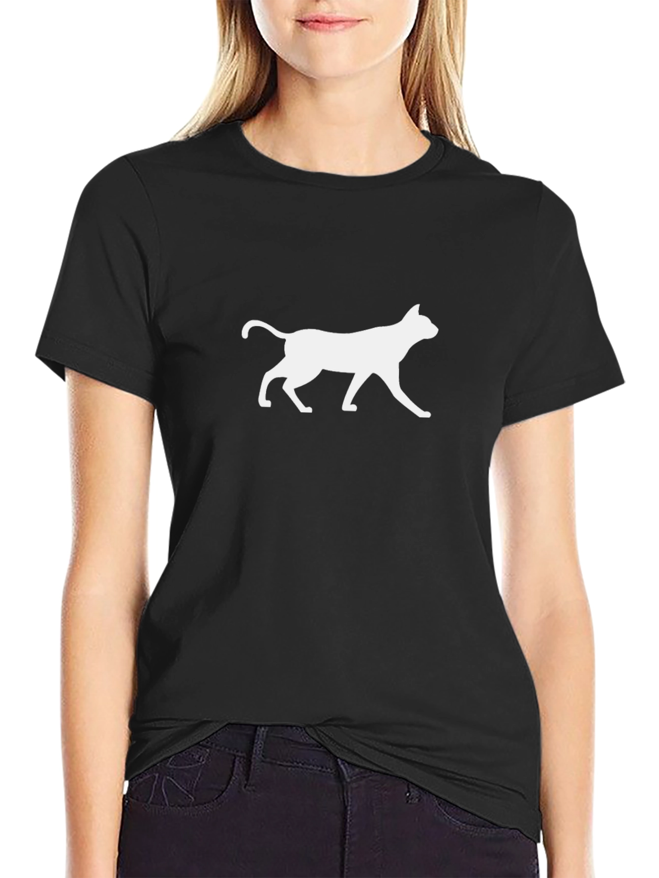 Black Cool Cat Silhouette Black T-Shirt view 2