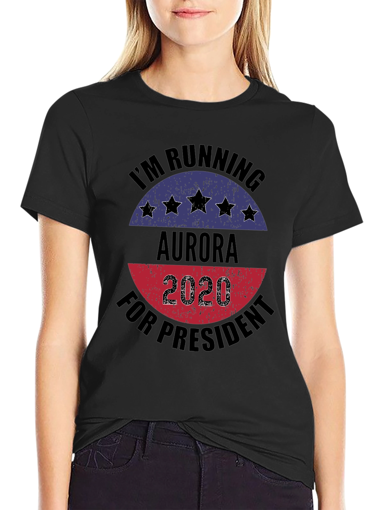 Black Aurora for President 2020 Black T-Shirt view 2