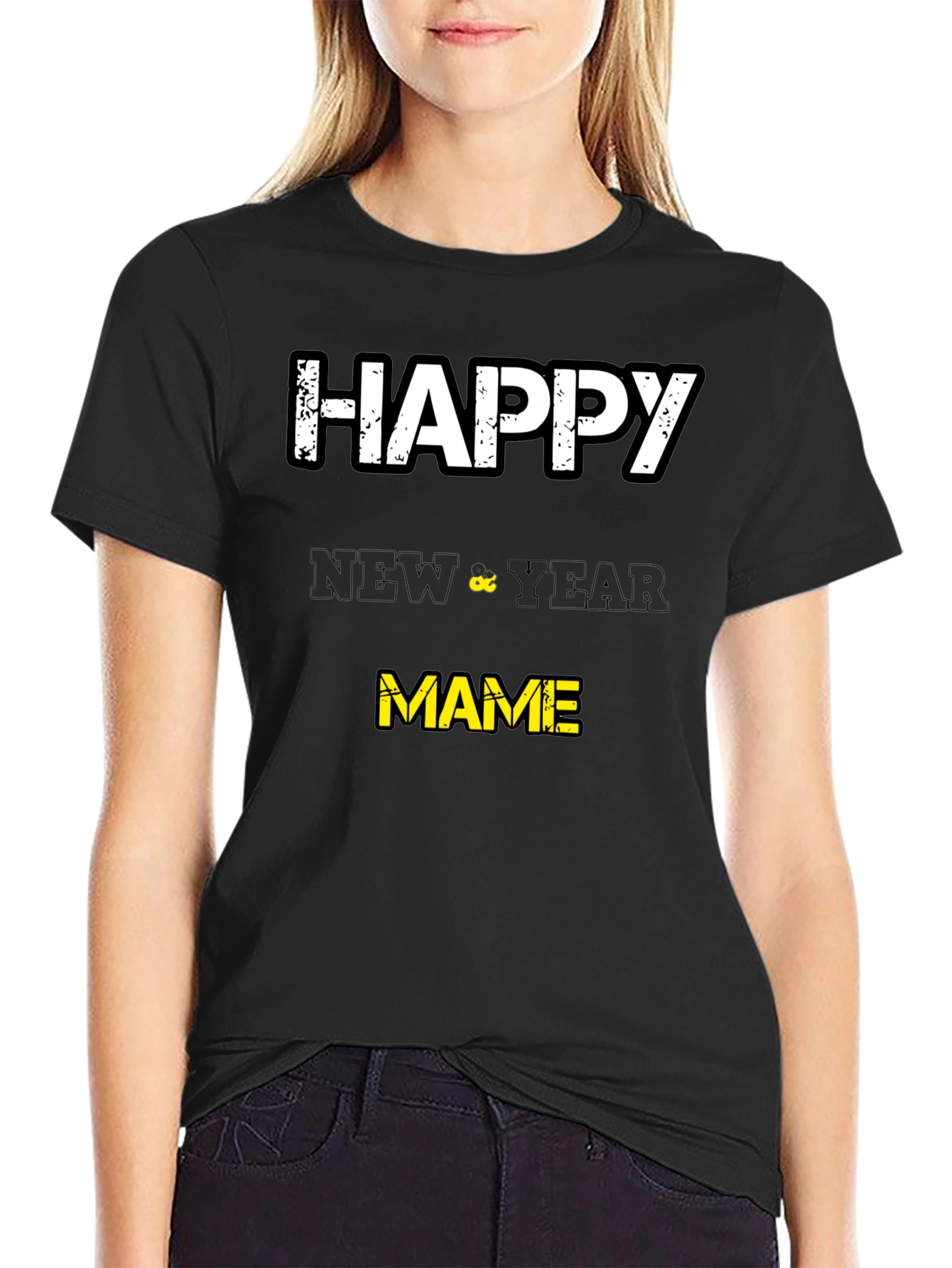 Black Happy New Year Mame T-Shirt - Black view 2