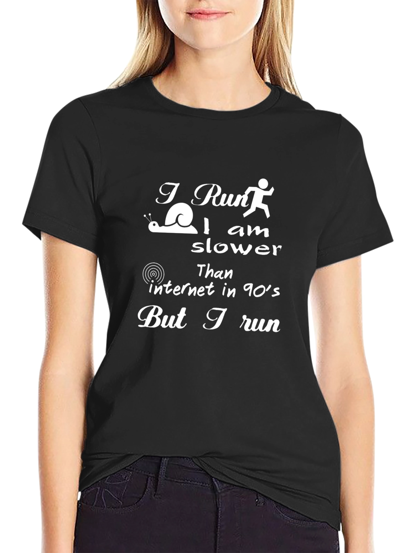 Black Funny Men's Graphic T-Shirt - I Run Slower Than 90s Internet view 2
