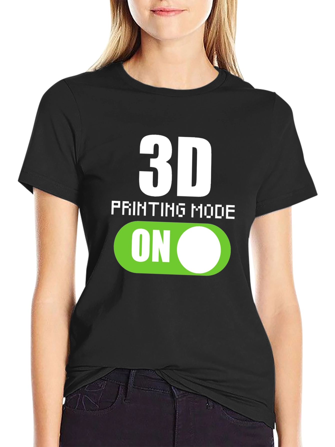 Black 3D Printing Mode On Graphic Tee view 2