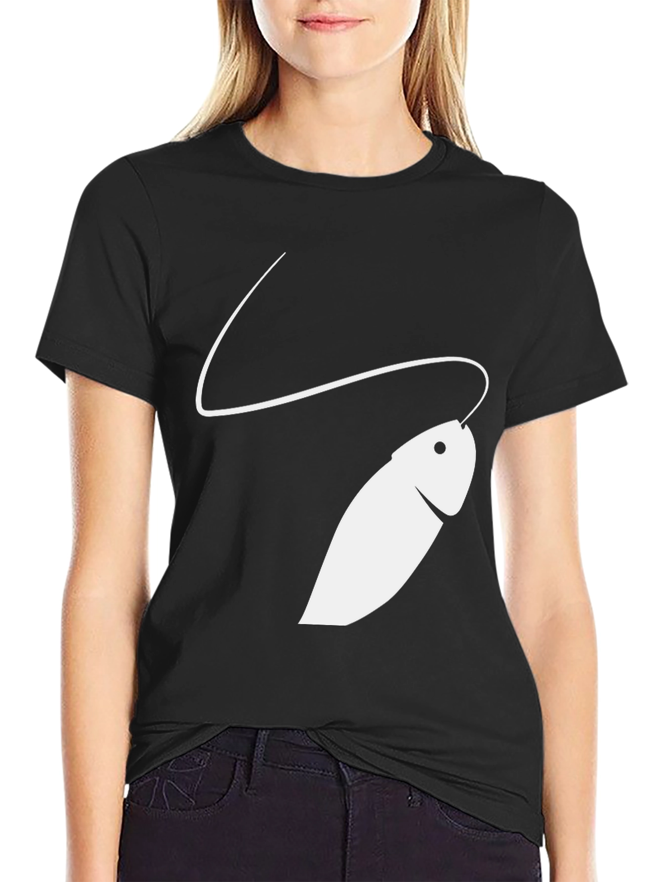Black Minimalist Fish Graphic Tee - Black view 2