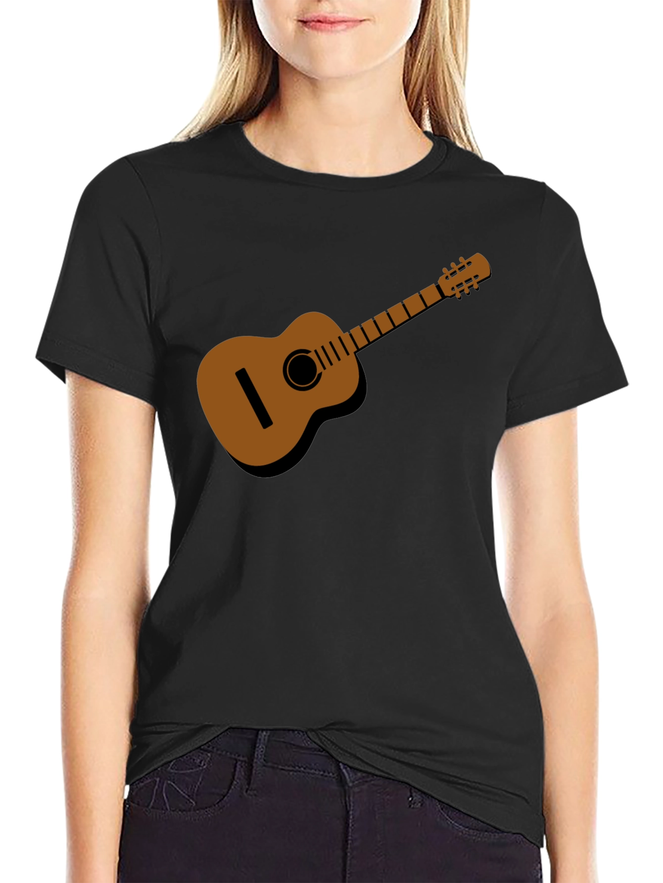 Black Acoustic Guitar T-Shirt - Music Lover Tee view 2