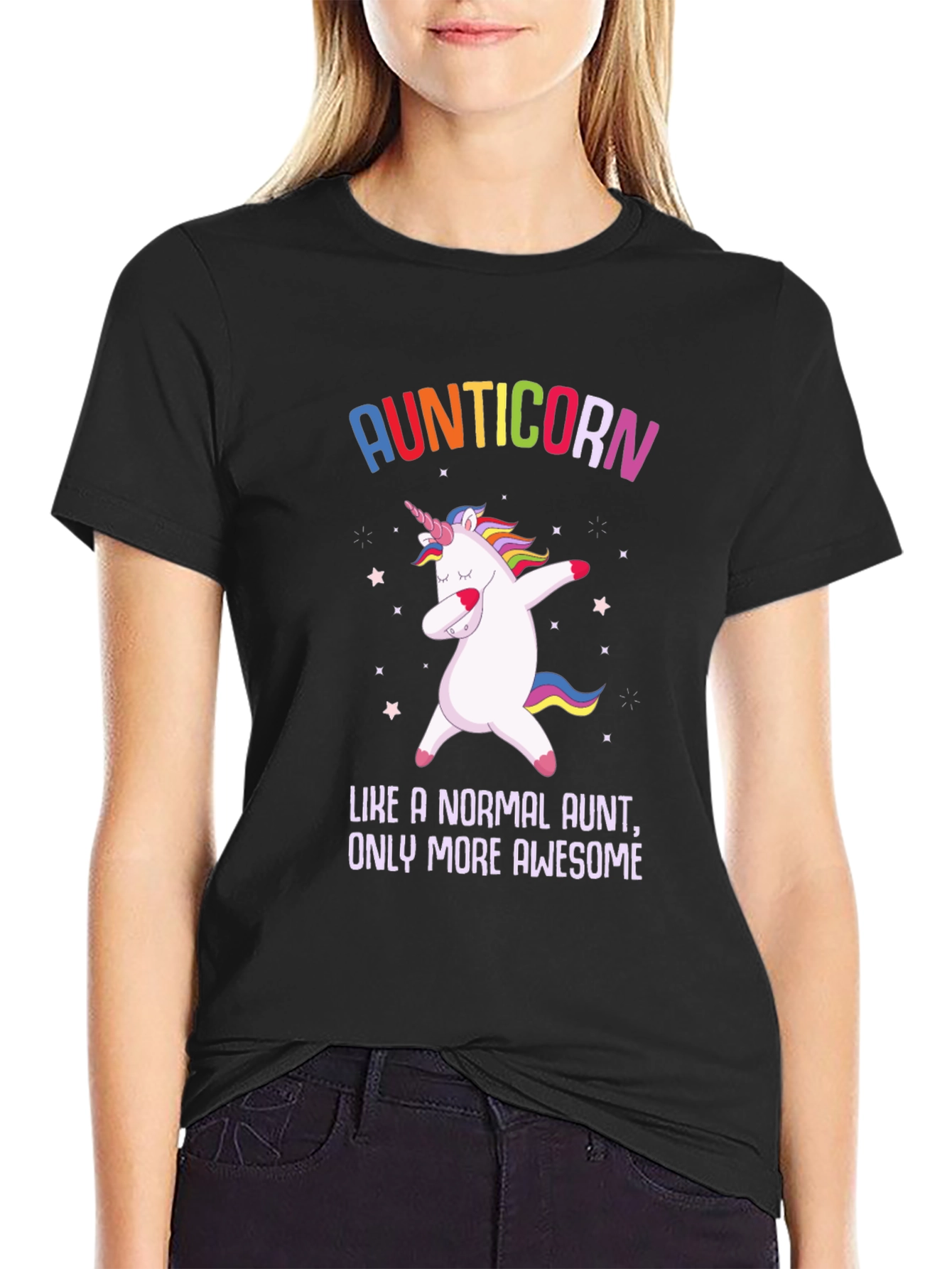 Black Aunticorn T-Shirt - Awesome Aunt Gift view 2
