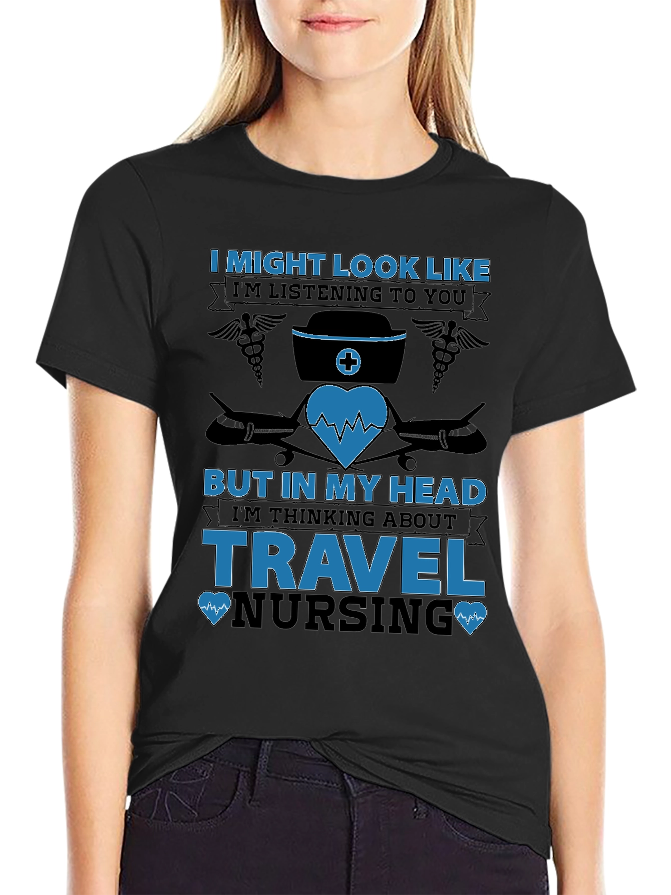 Black Travel Nursing T-Shirt - Funny Nurse Gift view 2