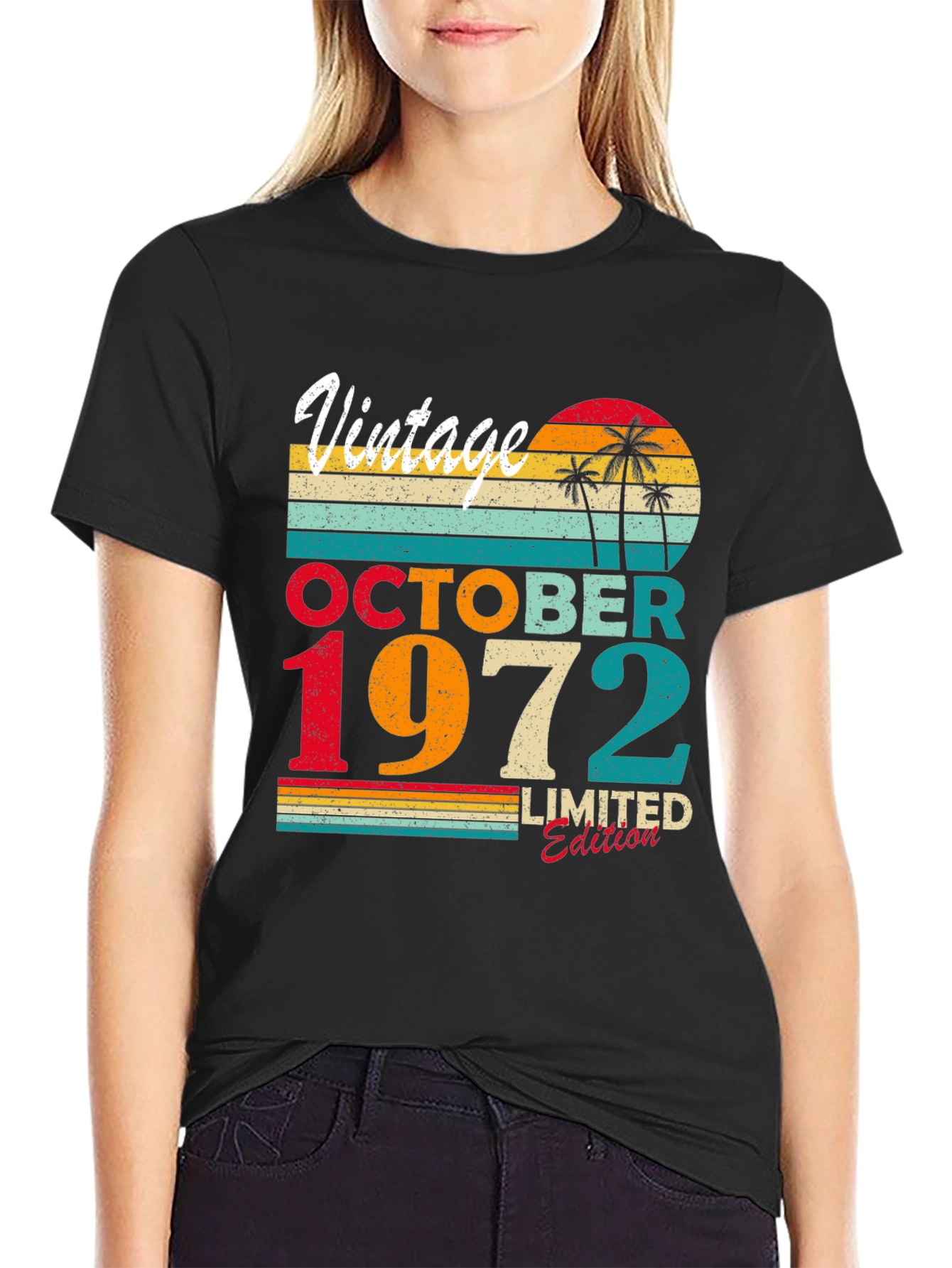 Black Vintage October 1972 Limited Edition T-Shirt view 2