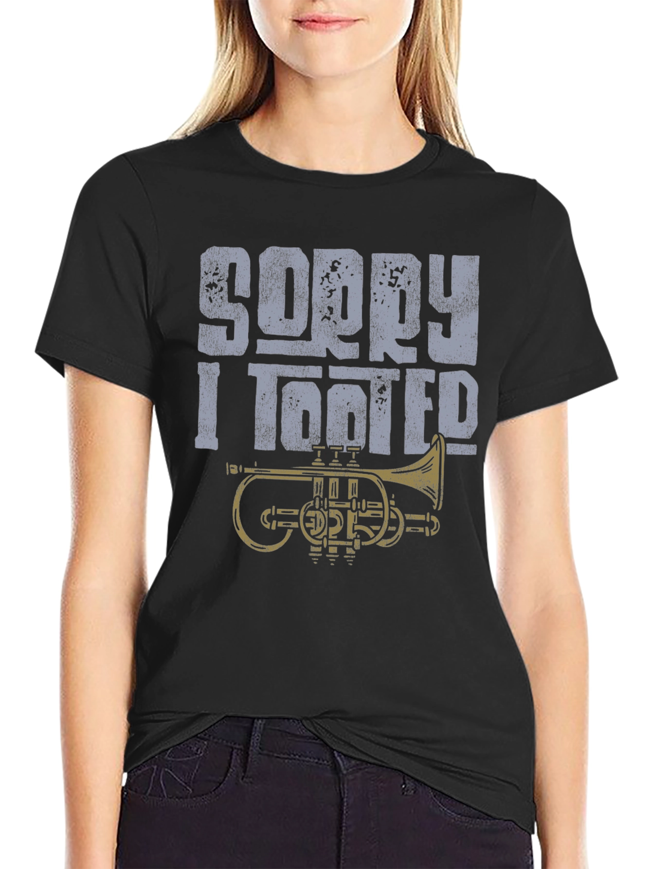 Black Sorry I Tooted T-Shirt - Funny Trumpet Design view 2