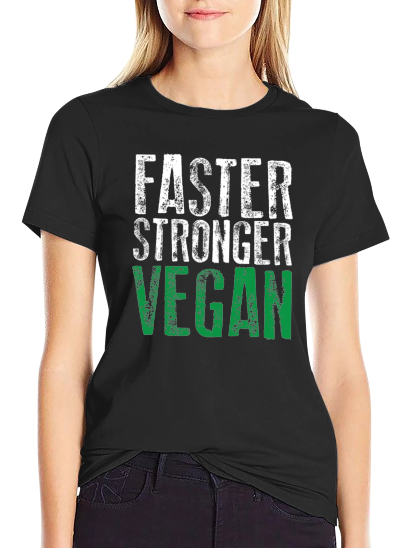 Black Faster Stronger Vegan T-Shirt - Athletic Fit view 2