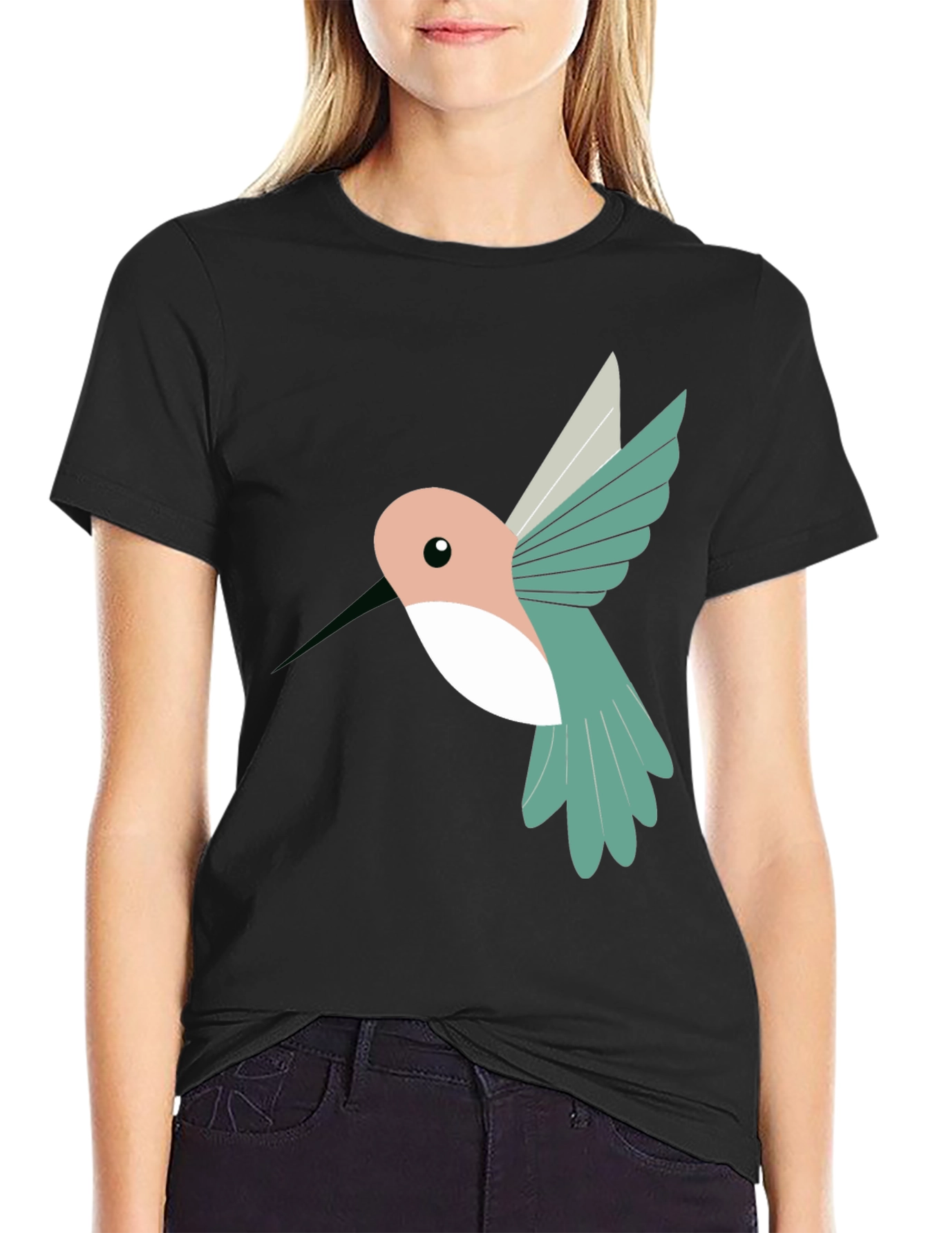 Black Hummingbird Graphic Black T-Shirt view 2