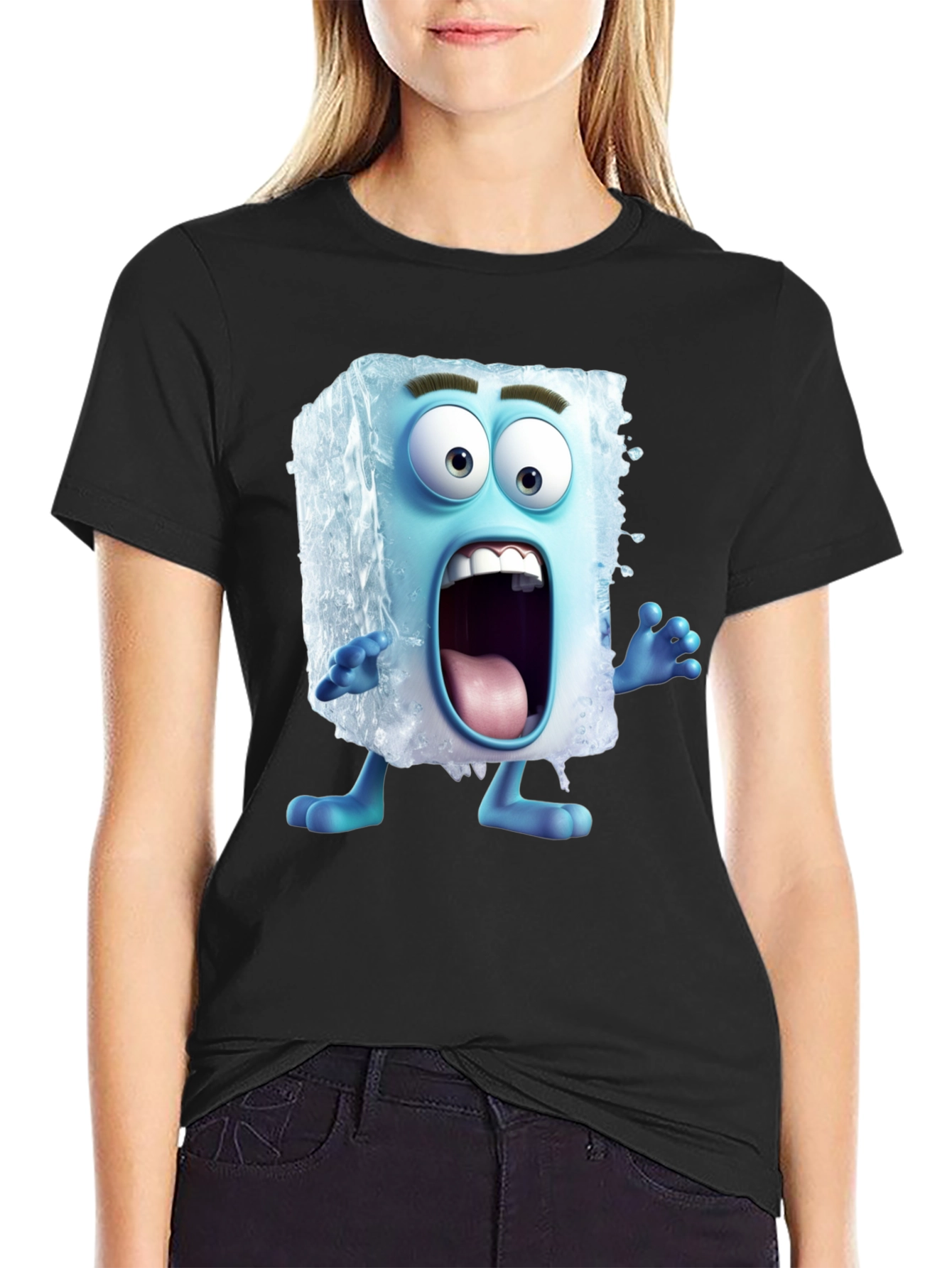 Black Cartoon Ice Cube Graphic T-Shirt view 2