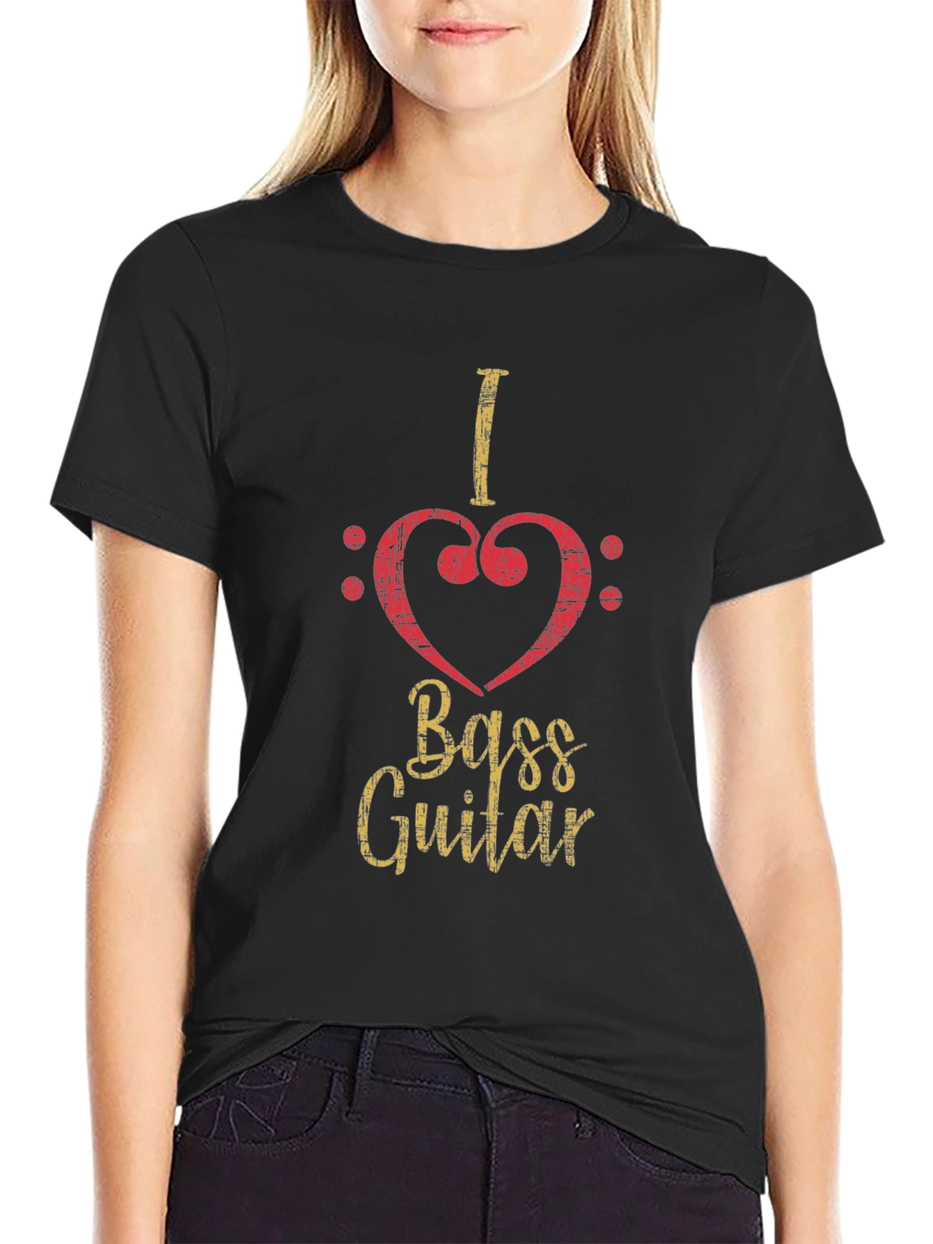 Black I Love Bass Guitar Black T-Shirt view 2