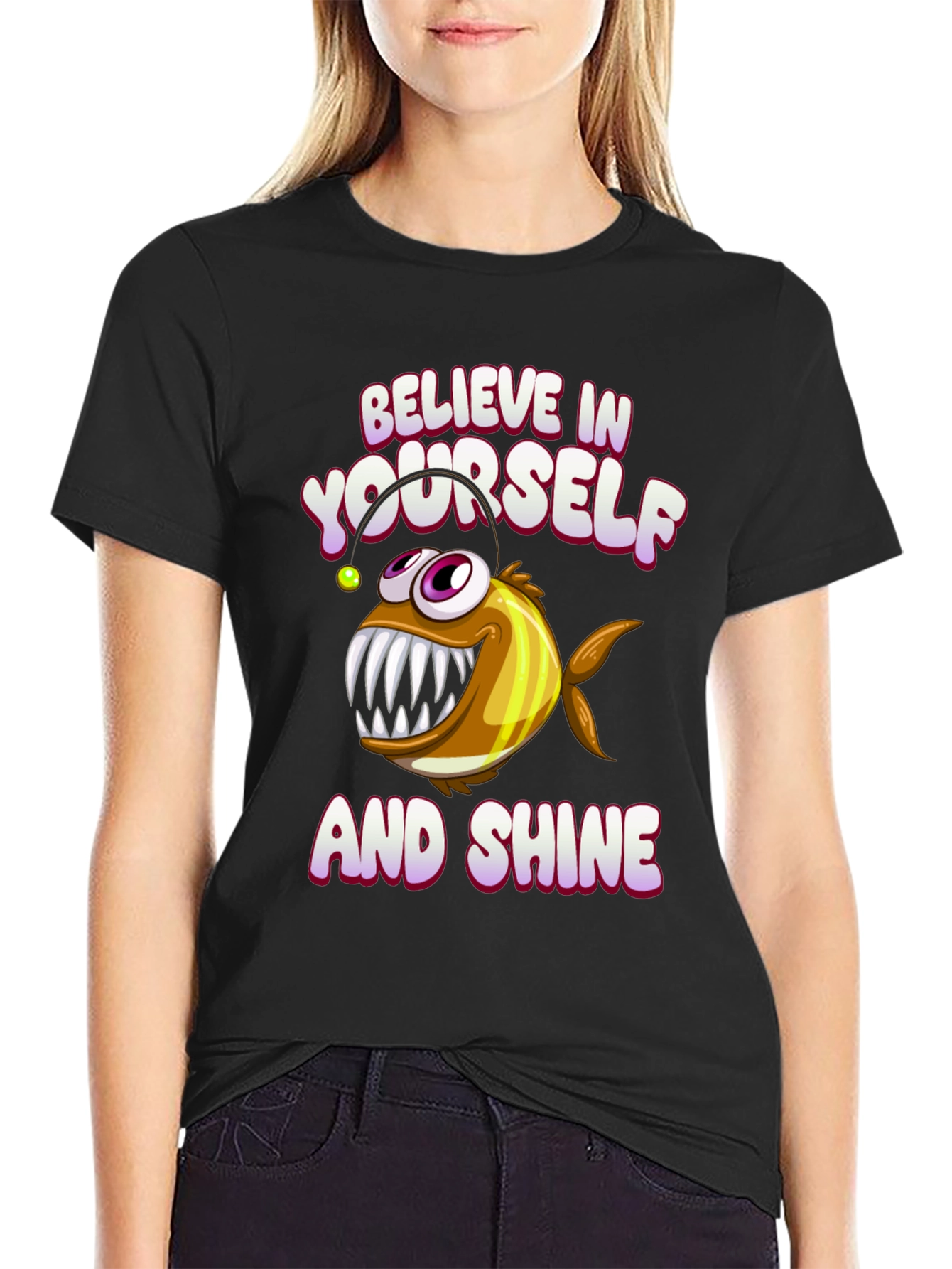 Black Believe in Yourself Angler Fish Graphic Tee view 2